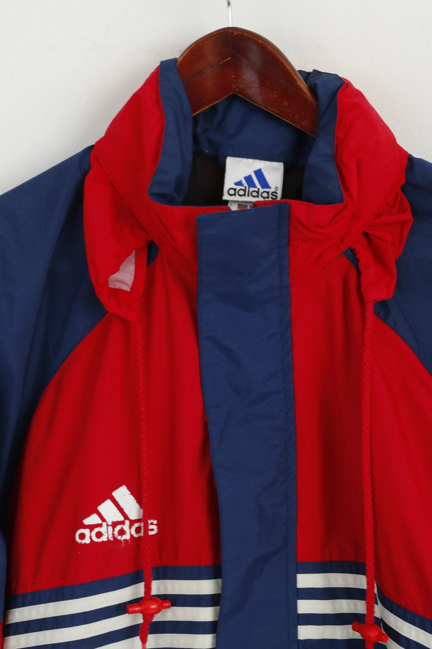 Adidas Men M Jacket Navy Red Nylon Waterproof Hidden Hood Full Zipper Top - Image 2