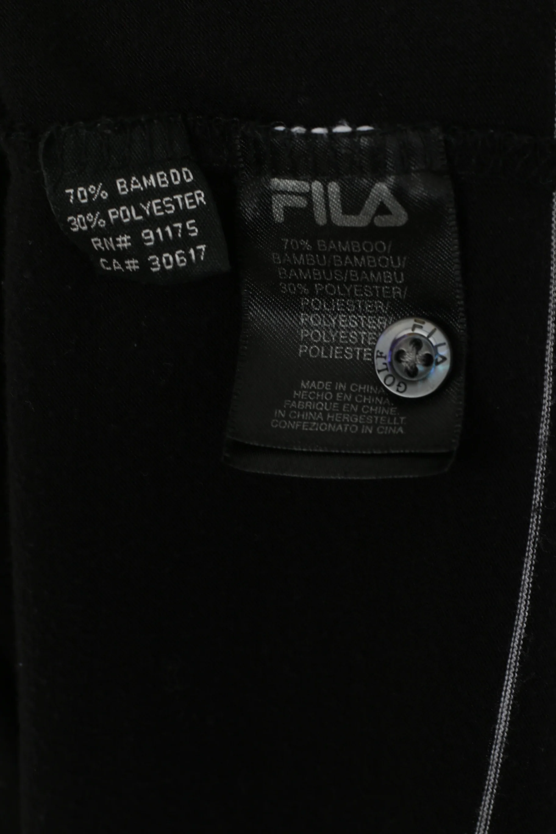 Fila Men L Polo Shirt Black Cotton Stretch Striped Detailed Buttons Vintage Top - Image 4
