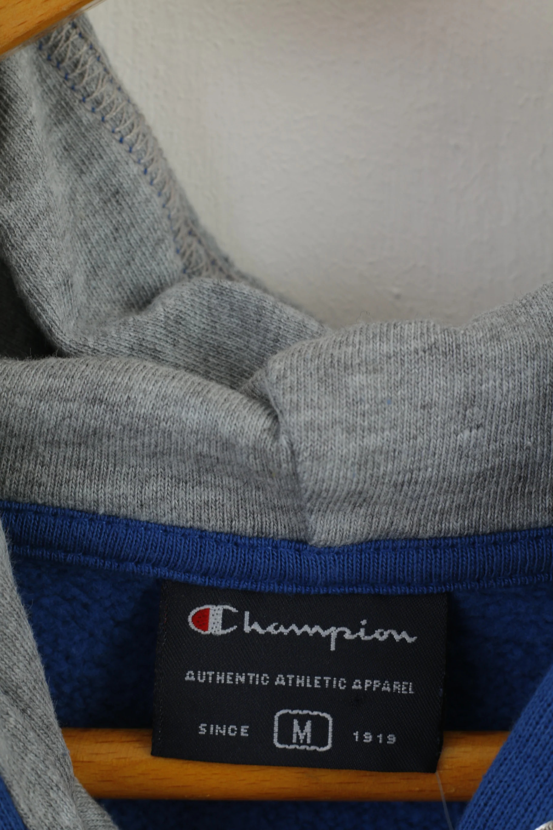 Champion Men M (S) Sweatshirt Blue Hoodie Graphic Cotton Kangaroo Pocket - Image 4