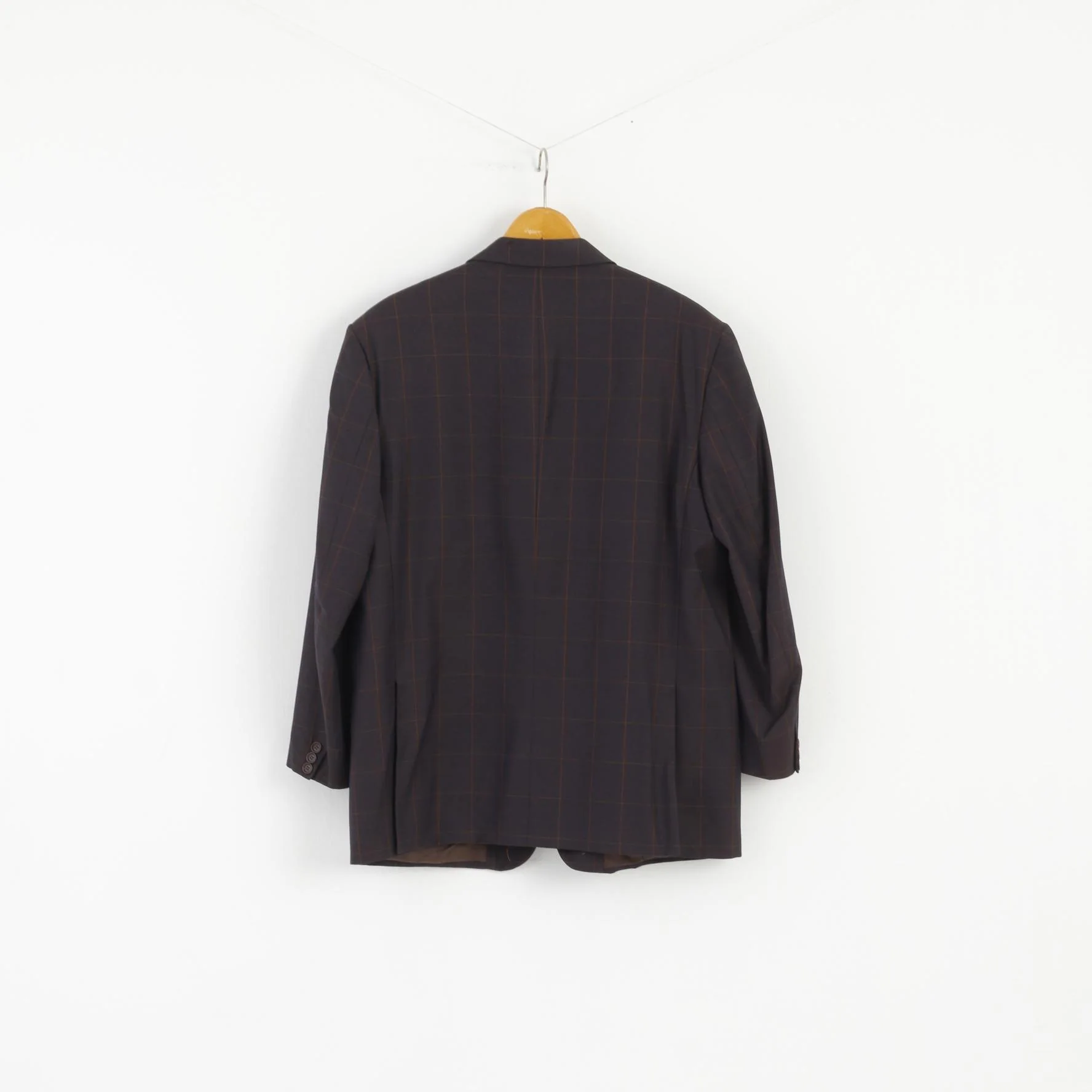 Emilio Rizzi Ferrini Men 54 Blazer Brown Navy Check Wool Single Breasted Made in Italy Jacket - Image 8
