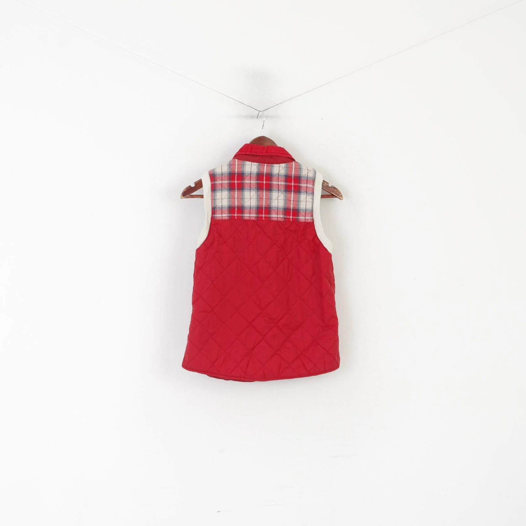 River Island Women 10 S Bodywarmer Red Check Nylon Quilted Snaps Vest - Image 5