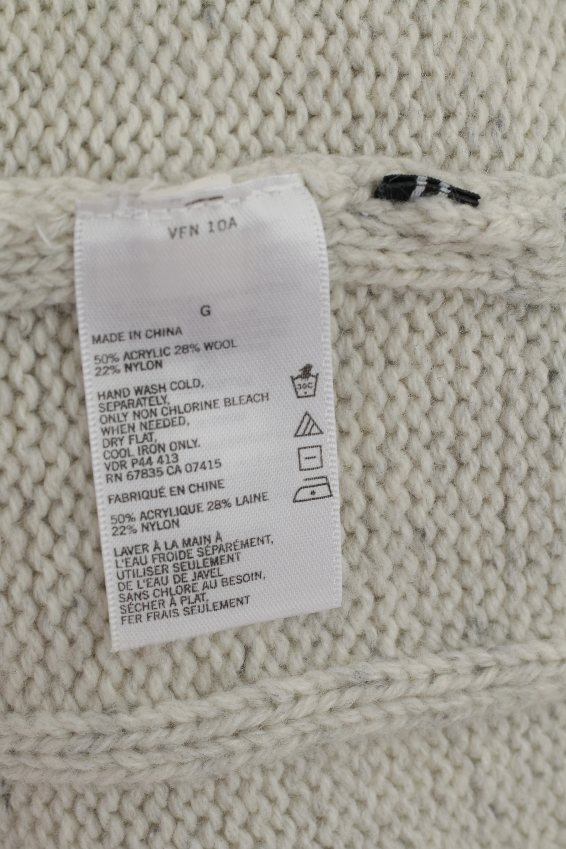 Nautica Men L Jumper Beige Gray Wool Blend Stretch Crew Neck Cable Knit Sweater - Image 5