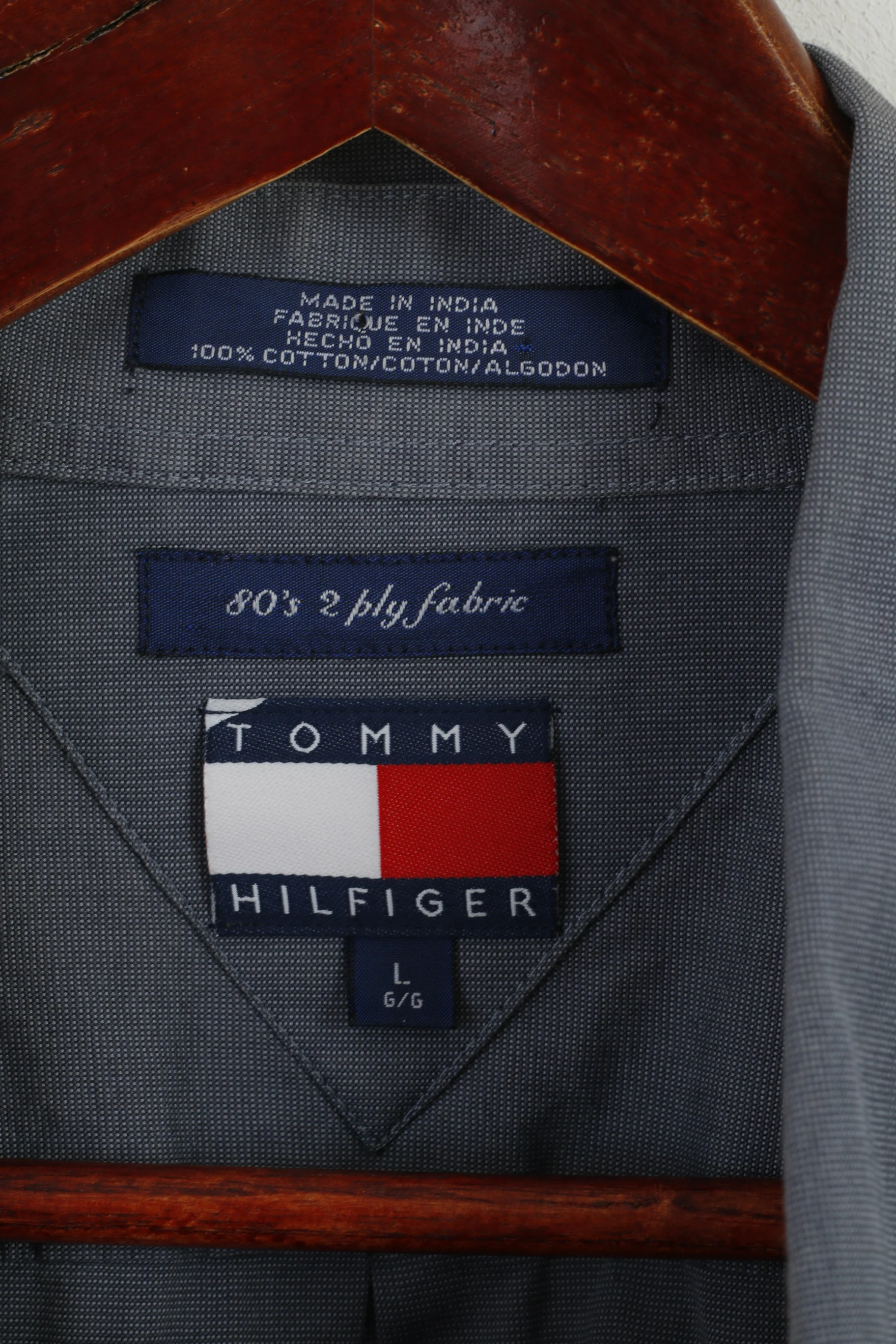 Tommy Hilfiger Men L Casual Shirt Blue 80's 2 ply Cotton Long Sleeve Classic Top - Image 4