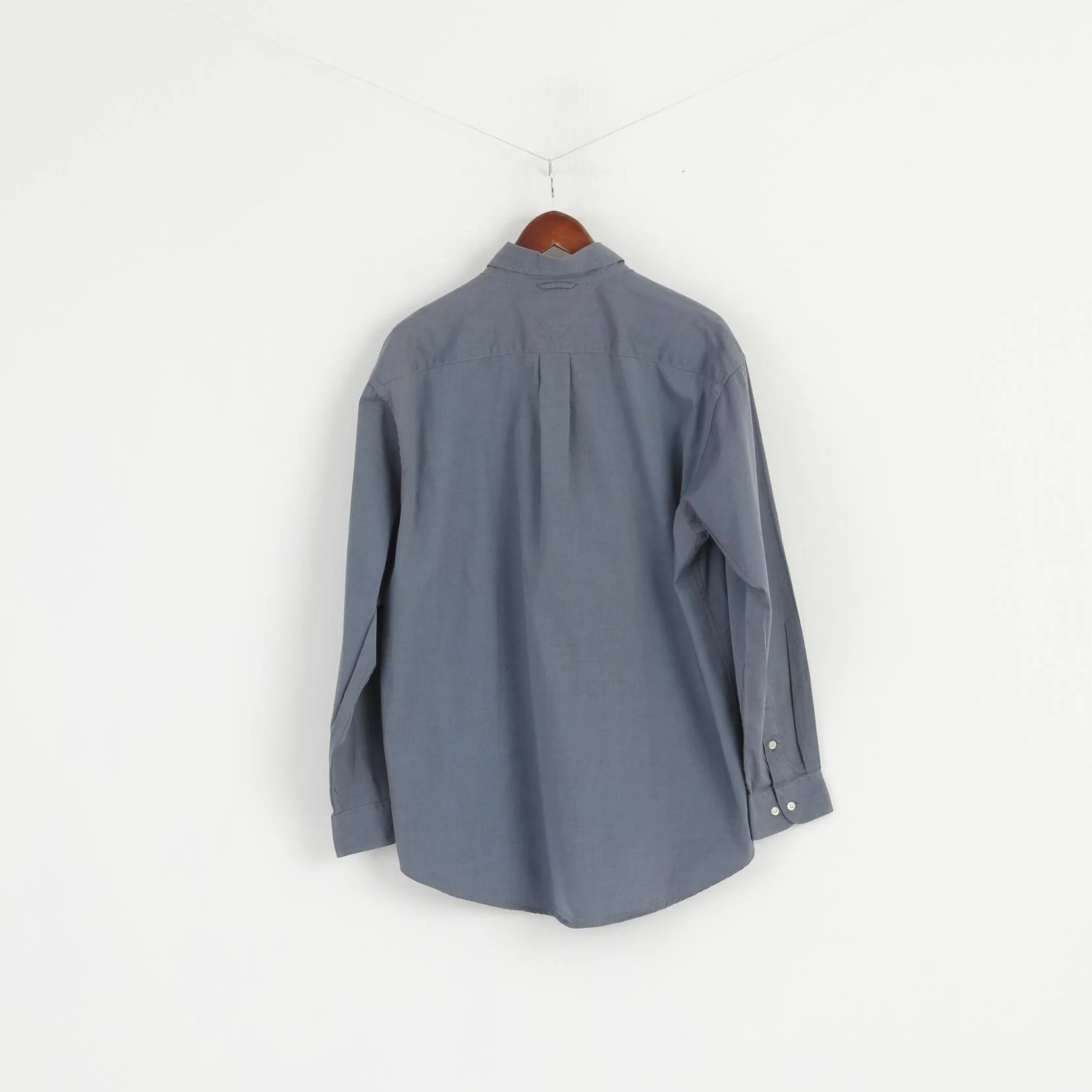 Tommy Hilfiger Men L Casual Shirt Blue 80's 2 ply Cotton Long Sleeve Classic Top - Image 7