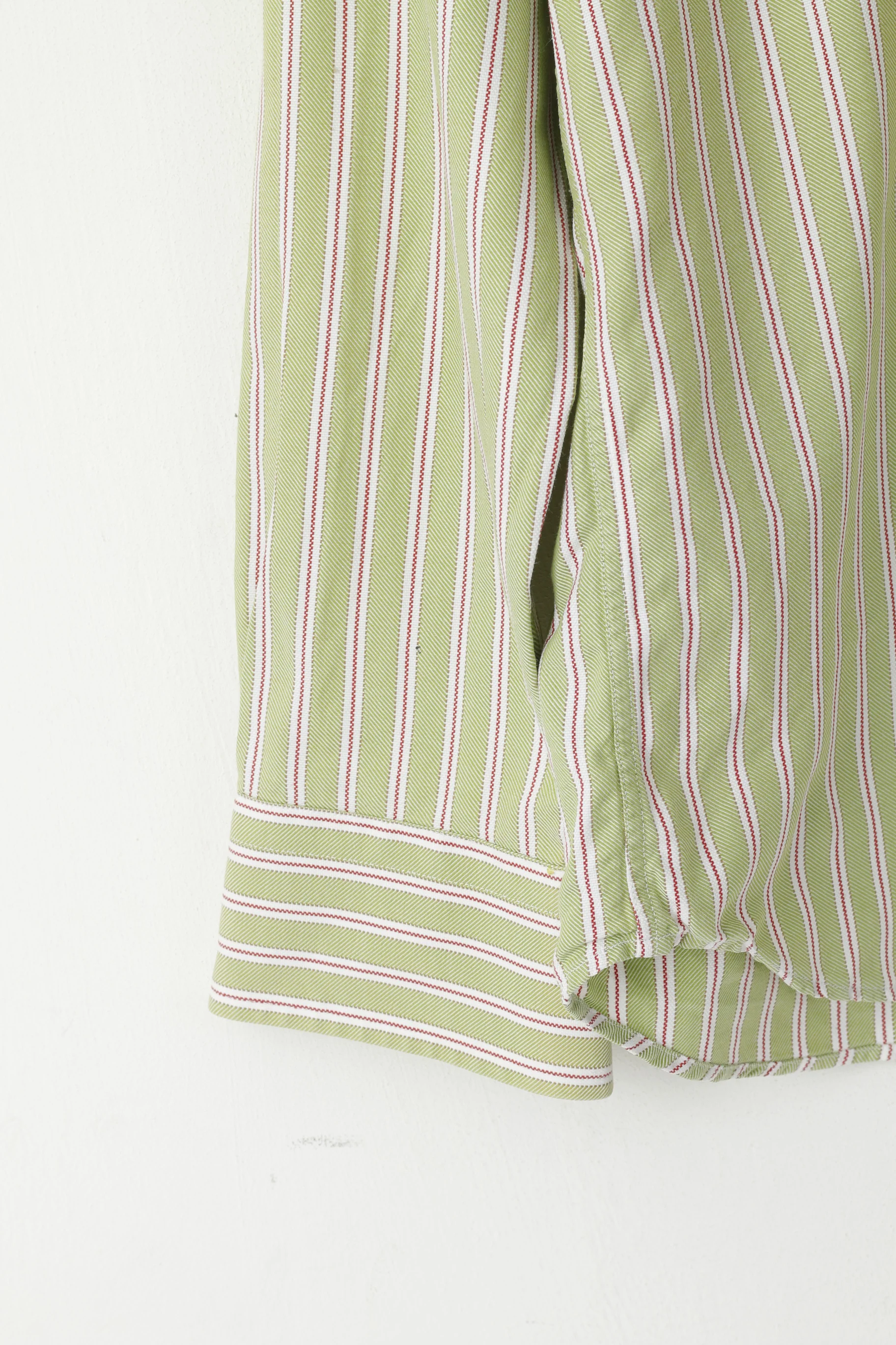 Tommy Hilfiger Men 39 15.5 M Casual Shirt Green Striped Cotton Long Sleeve Top - Image 3