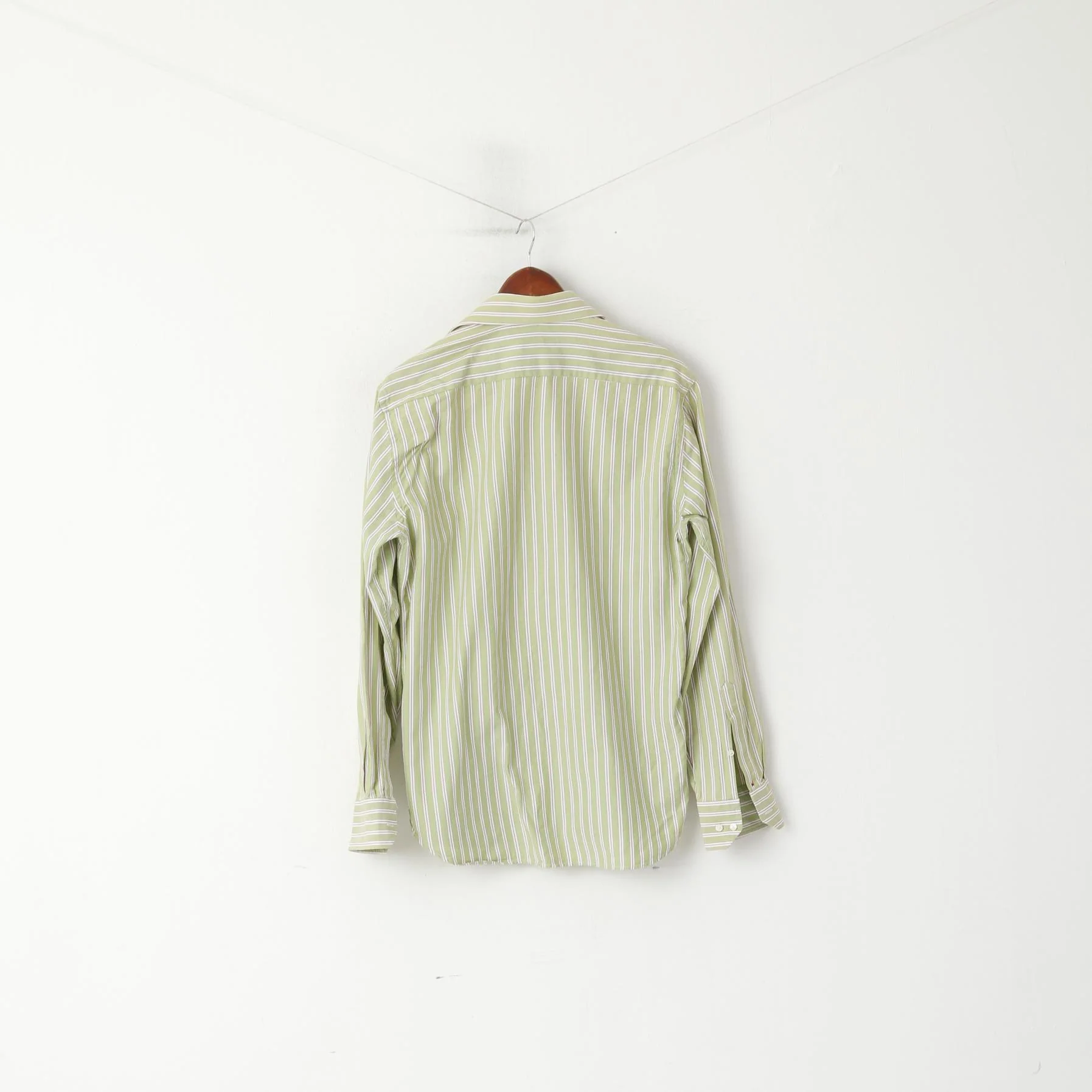 Tommy Hilfiger Men 39 15.5 M Casual Shirt Green Striped Cotton Long Sleeve Top - Image 6