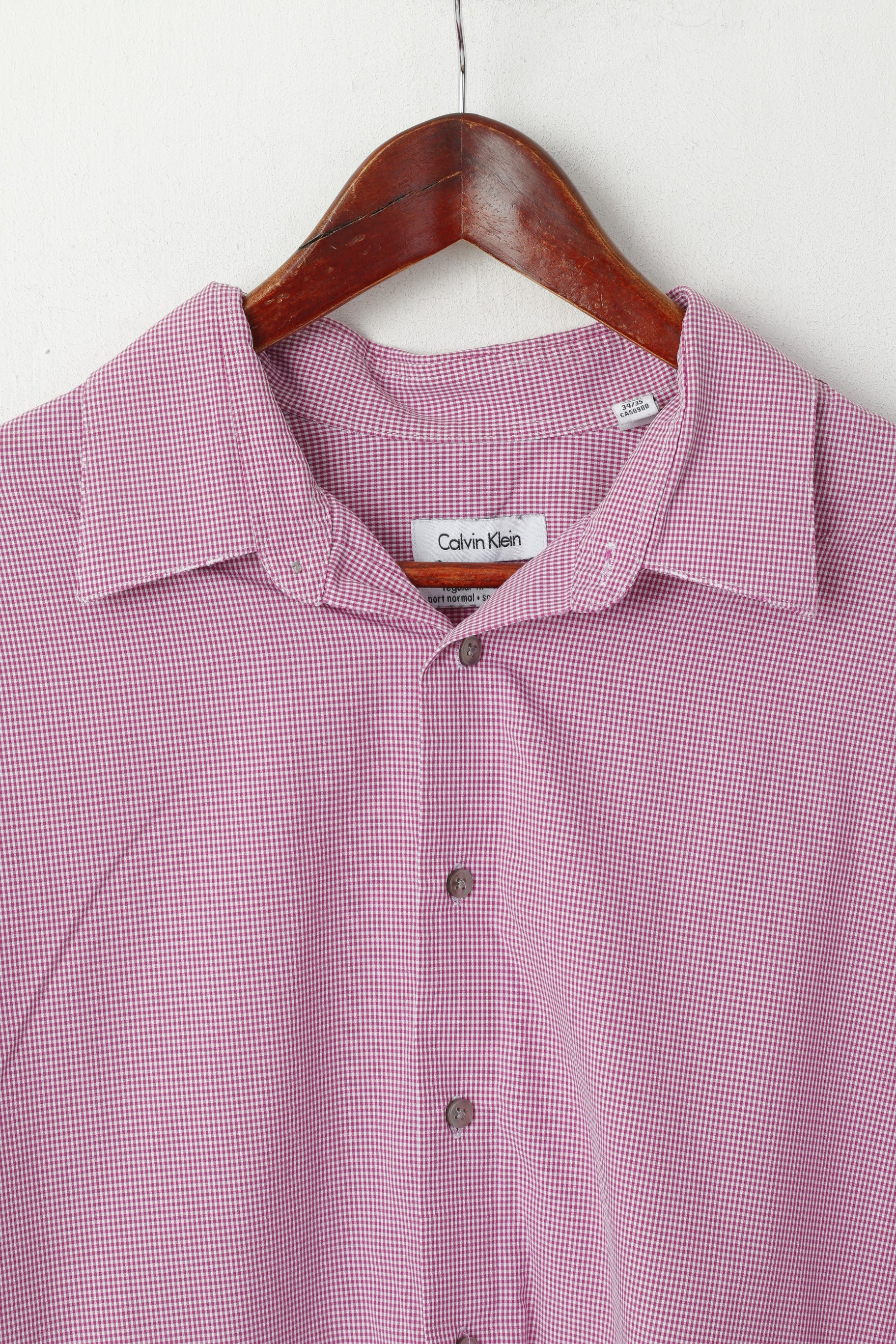 Calvin Klein Men 17.5 34/35 XXL Casual Shirt Pink Check Non Iron Cotton Long Sleeve Top - Image 2