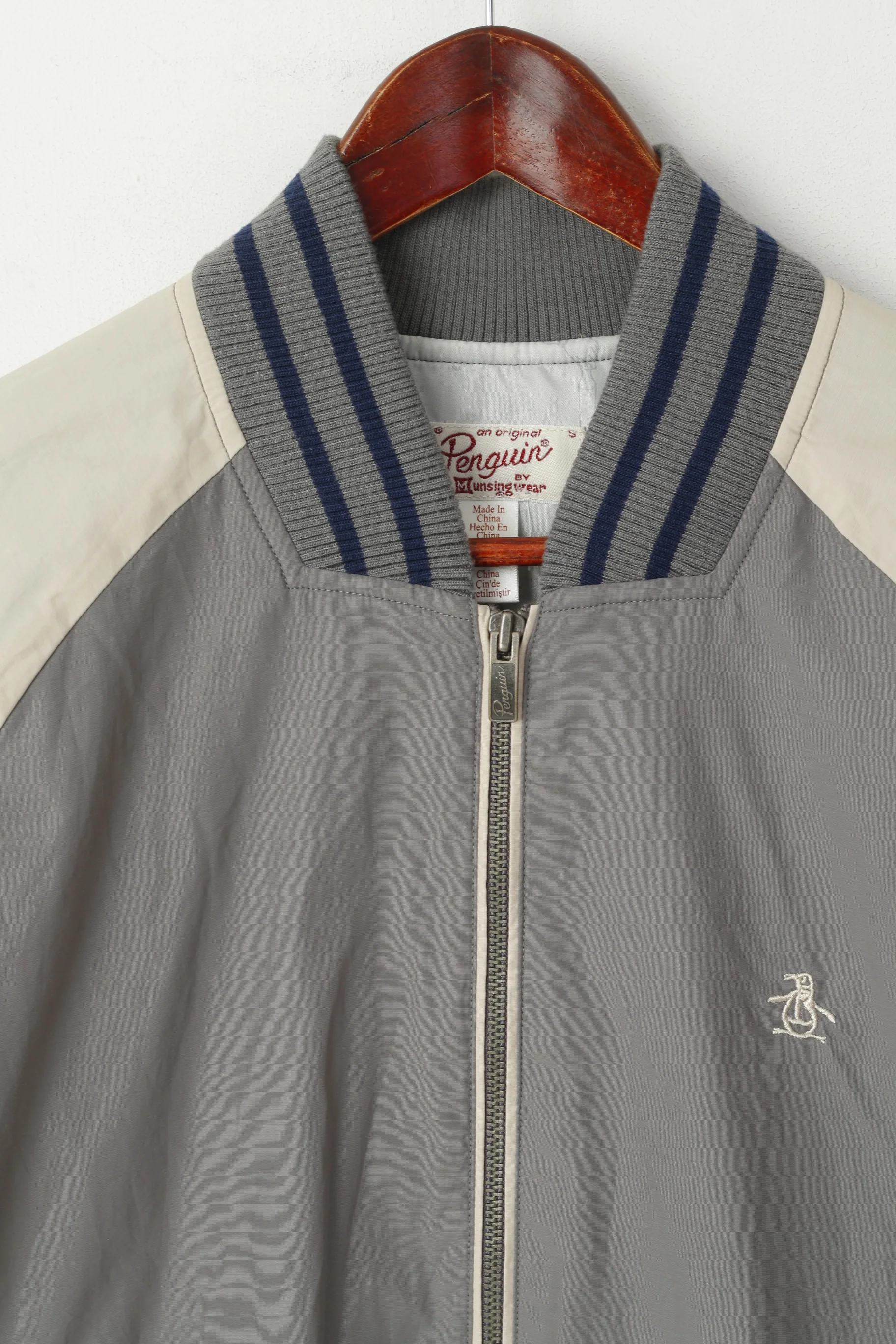 Original Penguin Men S (XS) Jacket Grey Baseball Sportswear Full Zipper Light Top - Image 2