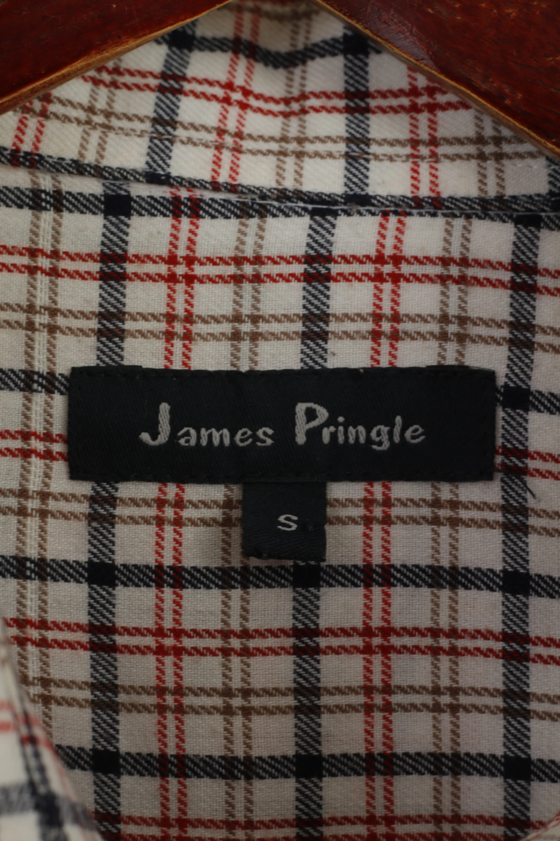 James Pringle Men S Casual Shirt Beige Check Cotton Long Sleeve Pocket Top - Image 5