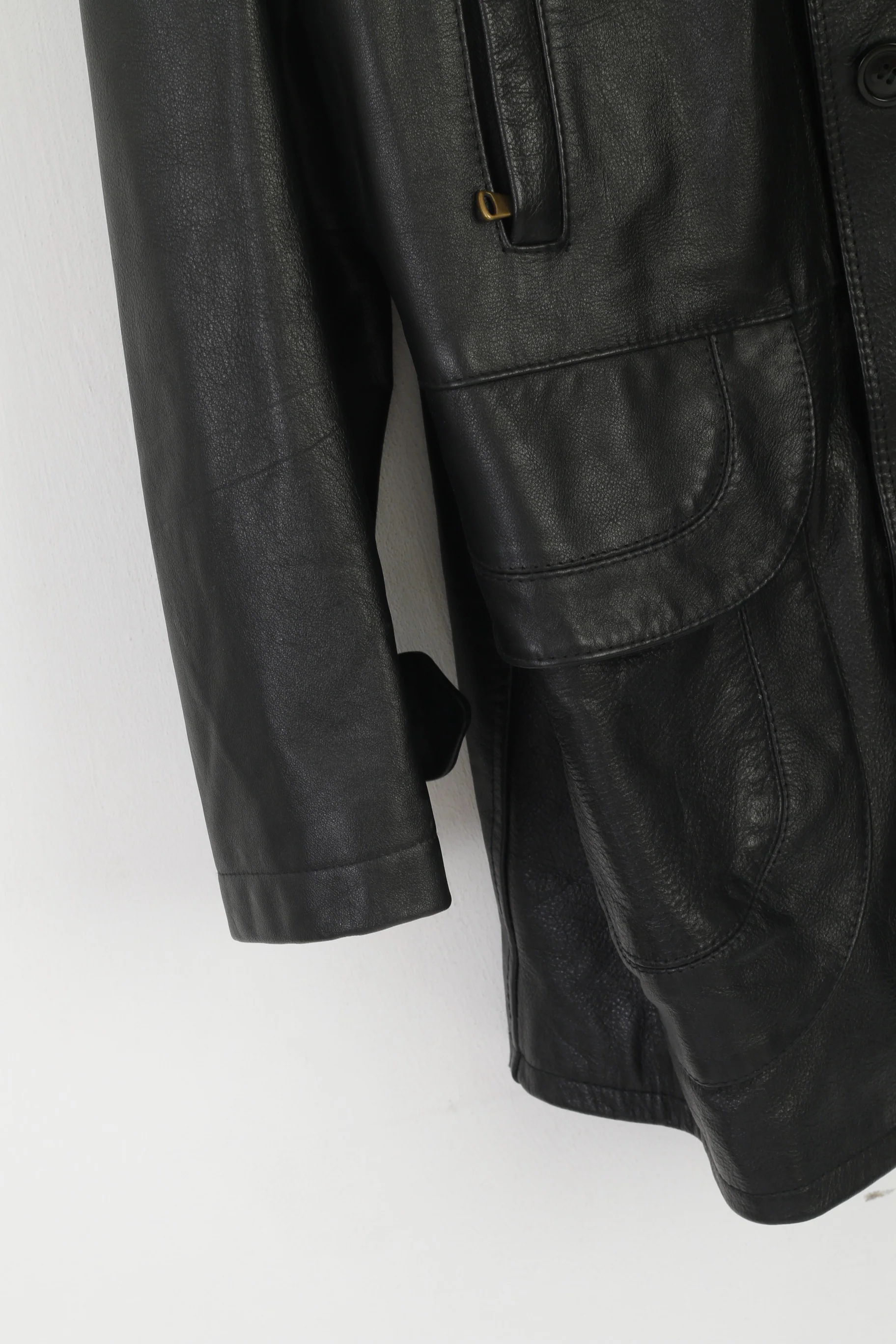 Cocci Vera Pele Men 50 M Jacket Black Leather Vintage Made in Italy Zip Up Parka - Image 3