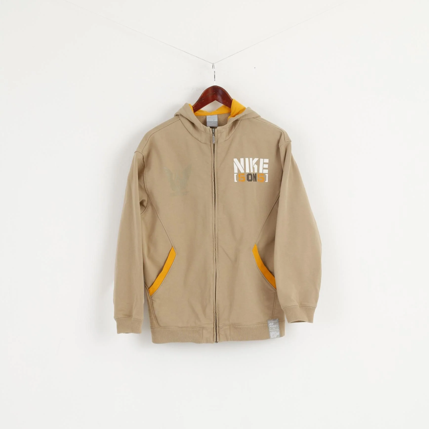 Nike Boys 13/15 Age 158-170 Sweatshirt Beige Cotton Air Force 1 Zip Up Hoodie