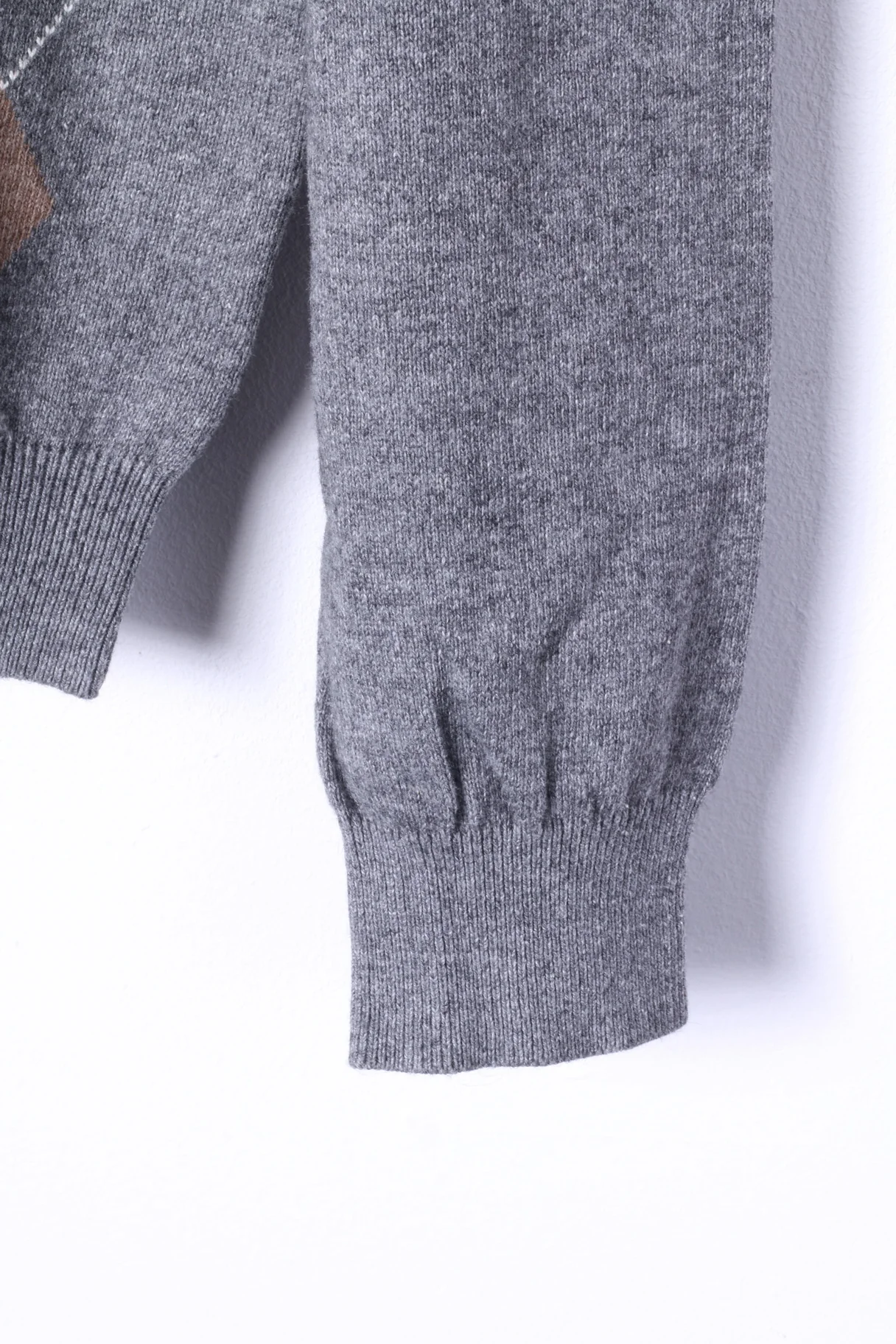 SUN 68 Men XXL Jumper Grey Cashmere Blend Grey V Neck Argyle Sweater - Image 4