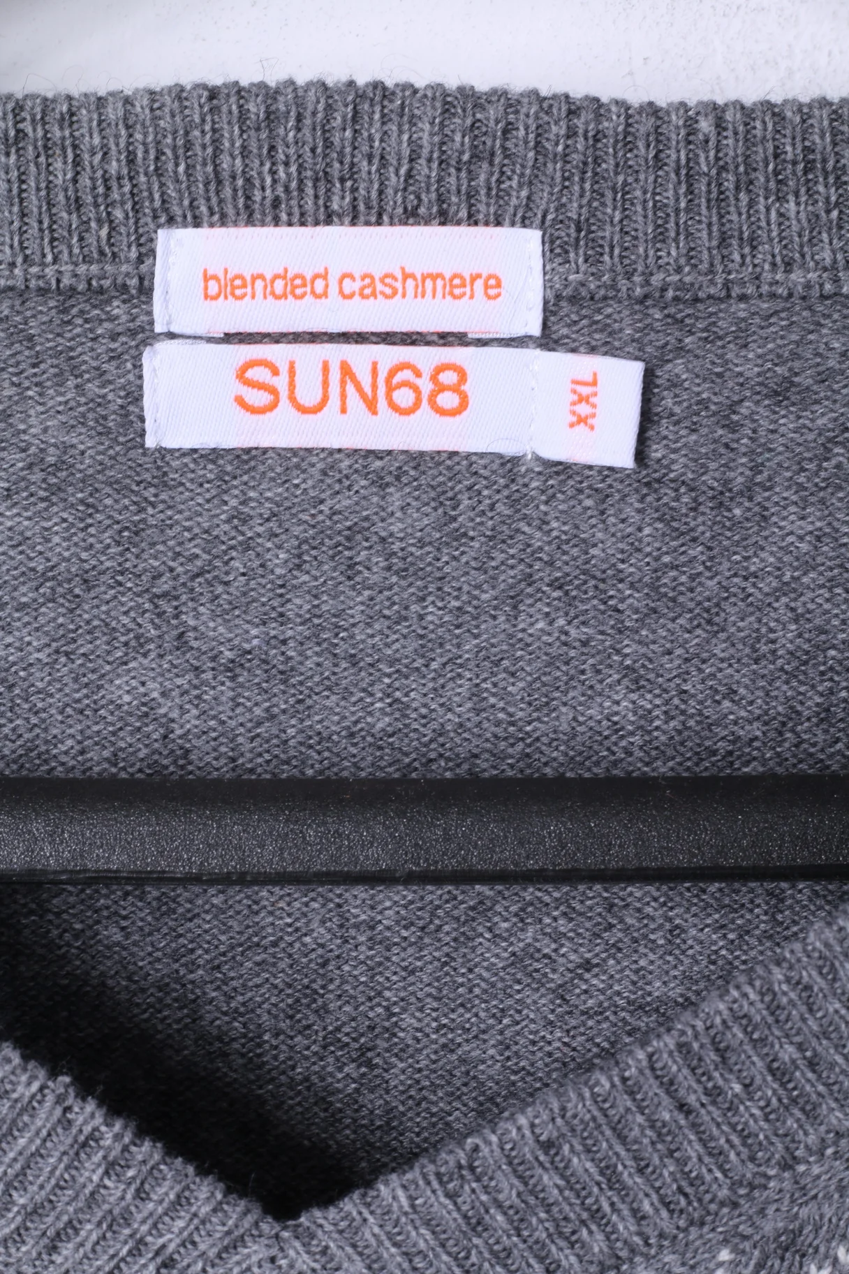 SUN 68 Men XXL Jumper Grey Cashmere Blend Grey V Neck Argyle Sweater - Image 5