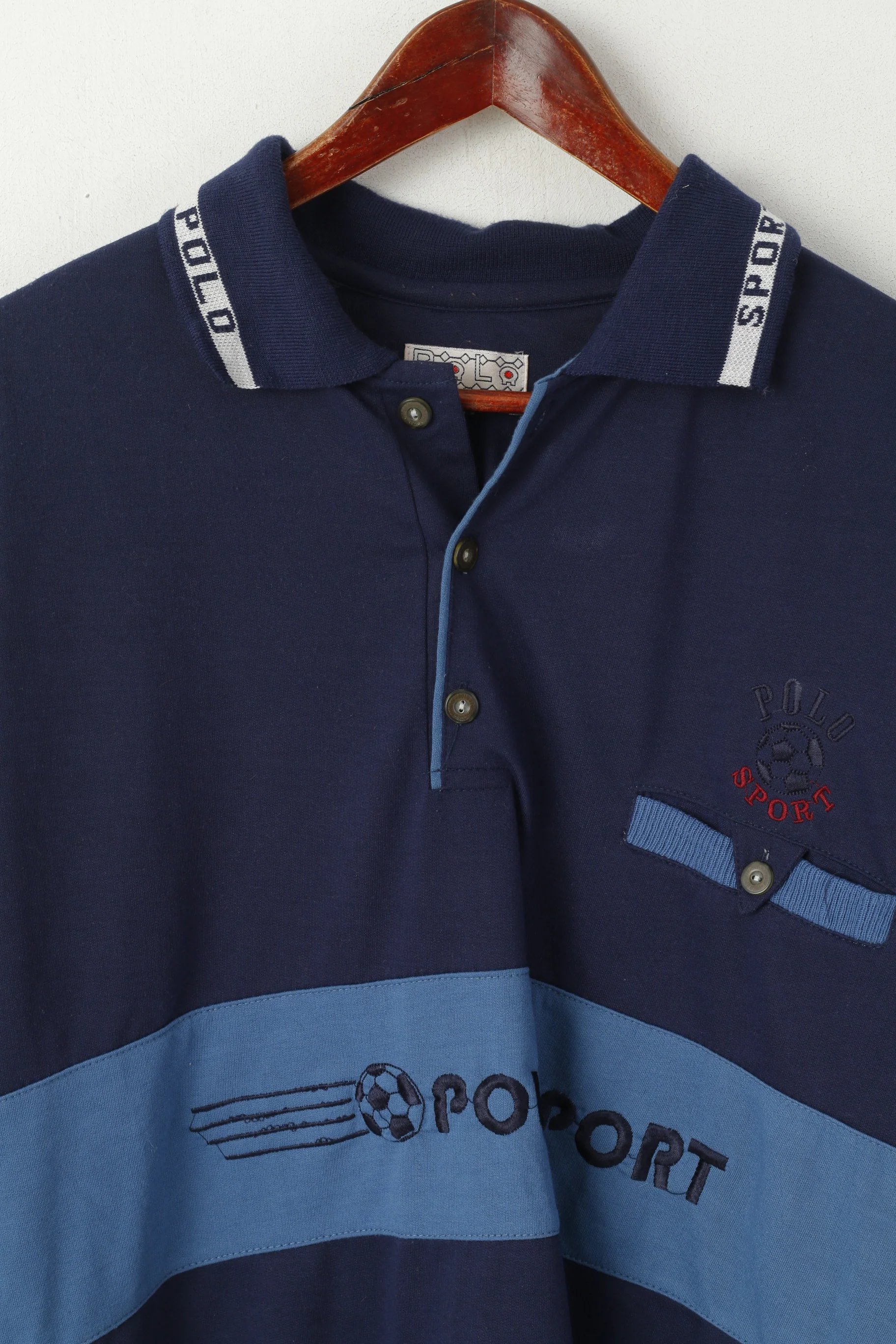 Polo Sports Men XXL Polo Shirt Navy Vintage Football Short Sleeve Retro Top - Image 2