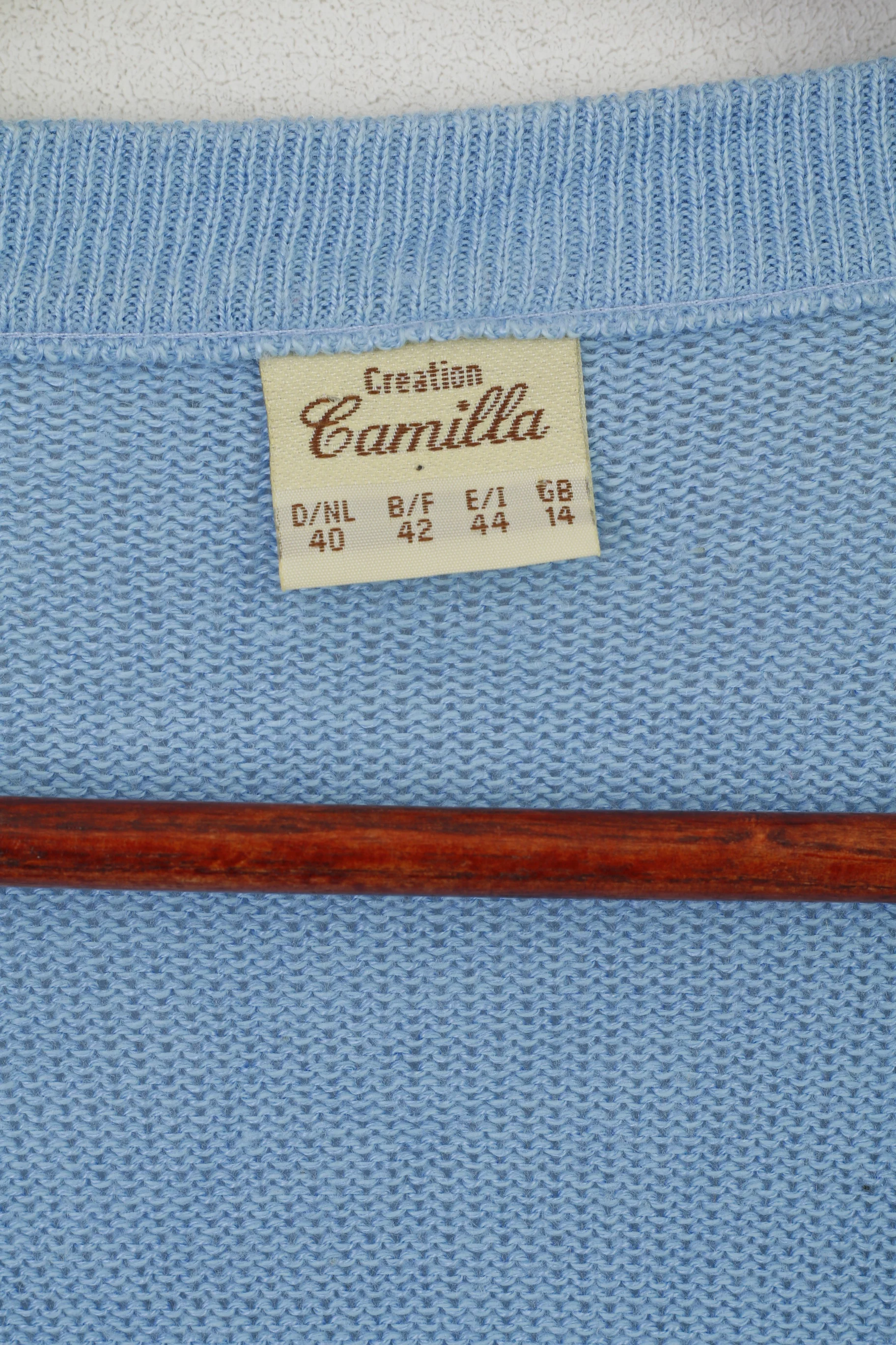 Creation Camilla Women 40 14 Cardigan Blue Marine Striped Shoulder Pads Sweater - Image 4