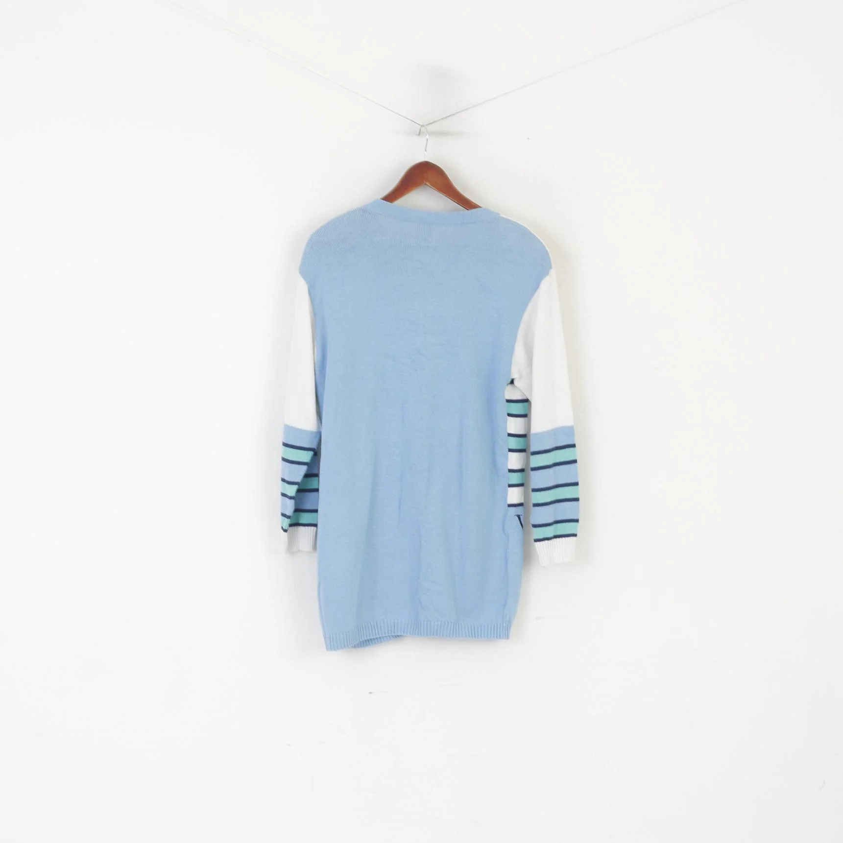 Creation Camilla Women 40 14 Cardigan Blue Marine Striped Shoulder Pads Sweater - Image 7