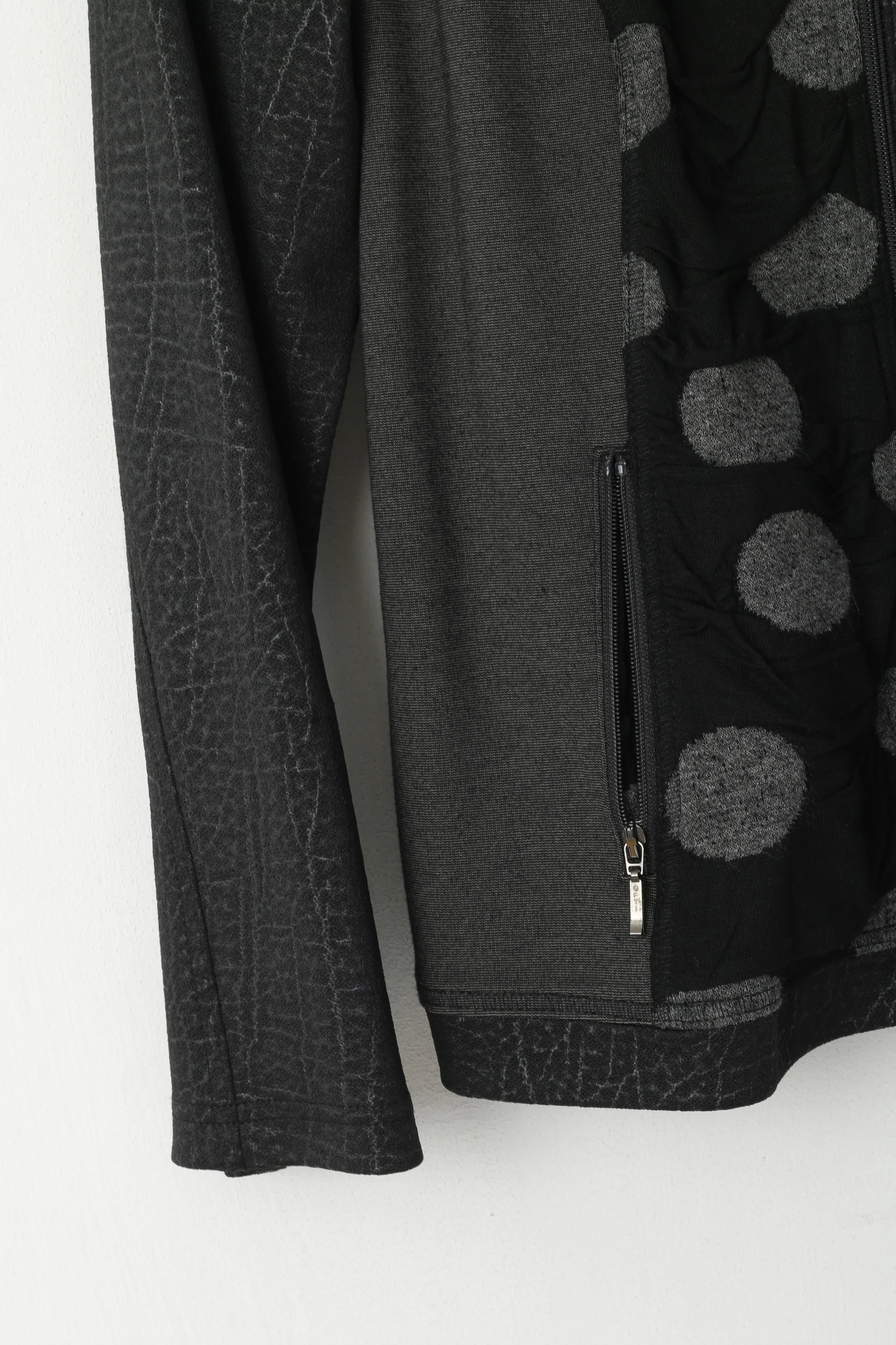 JORLI Women 14 40 M Jumper Grey Zip Up Cardigan Patchwork Stretch Top - Image 3
