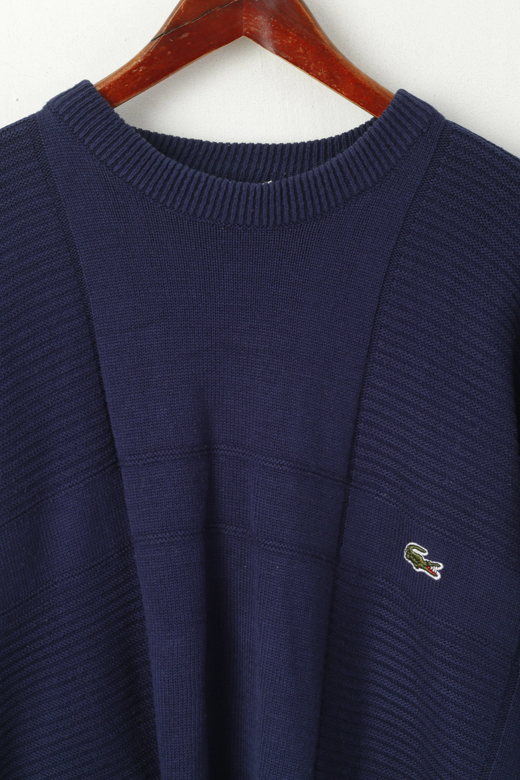 Lacoste Men XXL Jumper Navy Vintage 100% Cotton Crew Neck Classic Sweater - Image 2