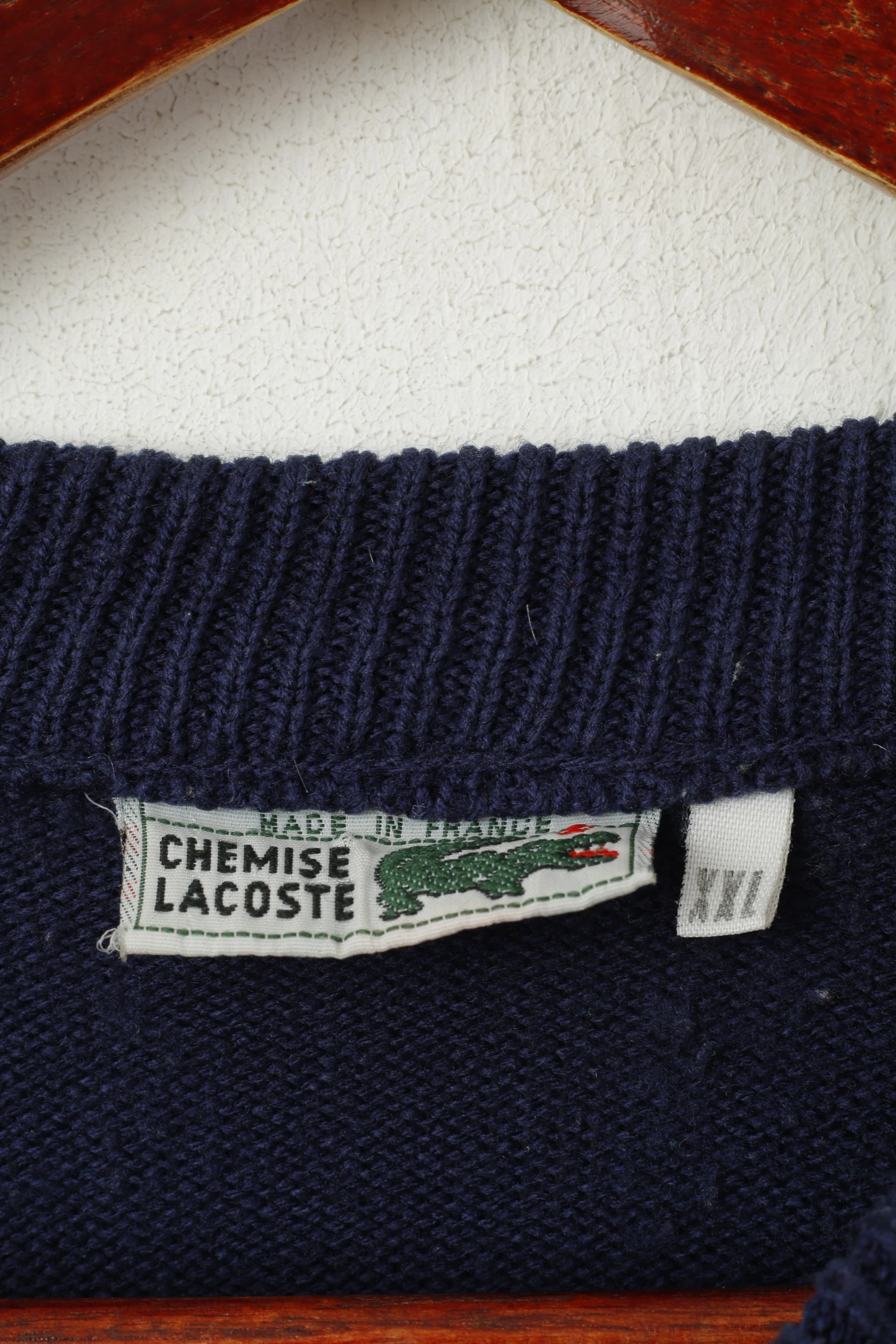 Lacoste Men XXL Jumper Navy Vintage 100% Cotton Crew Neck Classic Sweater - Image 4