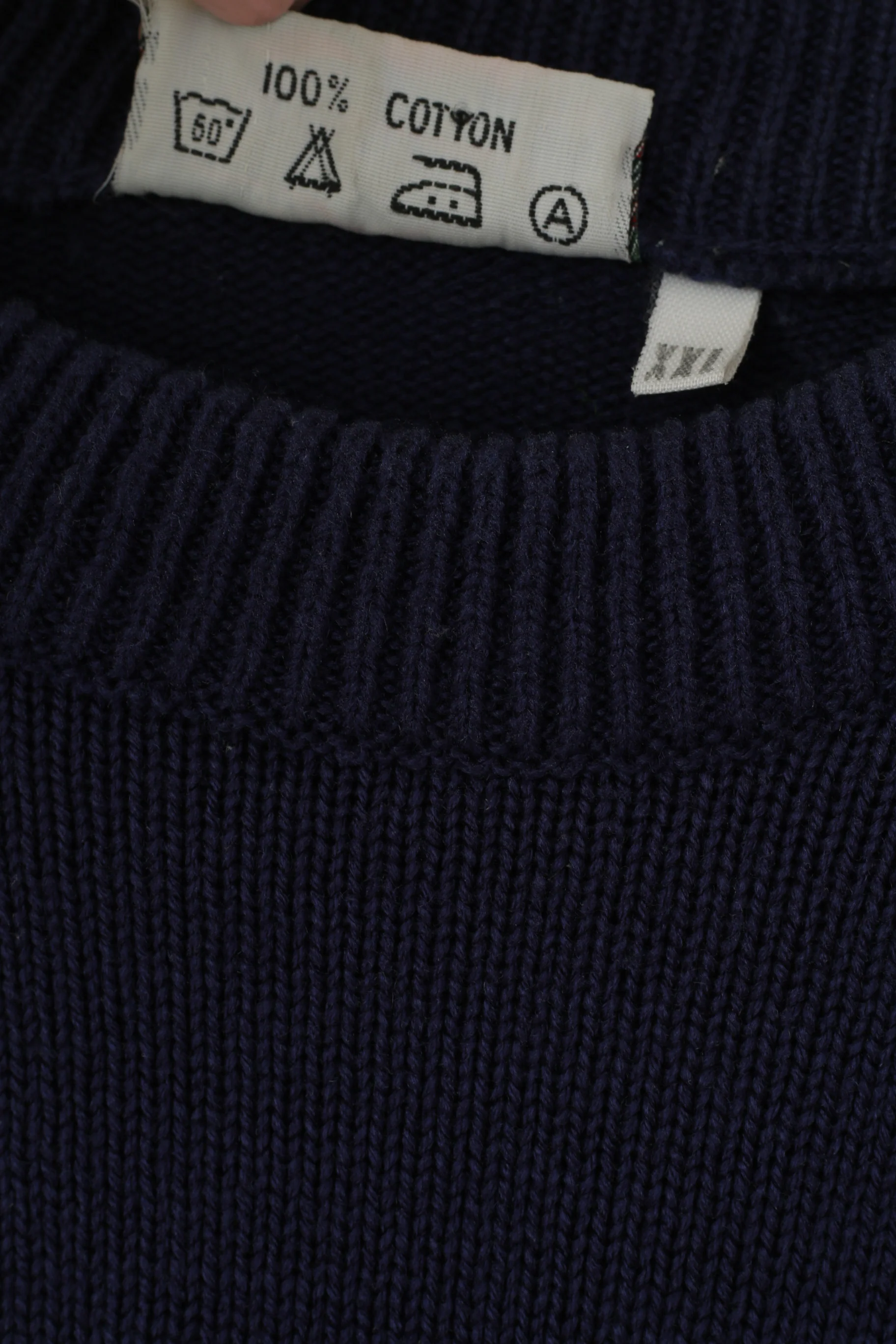 Lacoste Men XXL Jumper Navy Vintage 100% Cotton Crew Neck Classic Sweater - Image 5