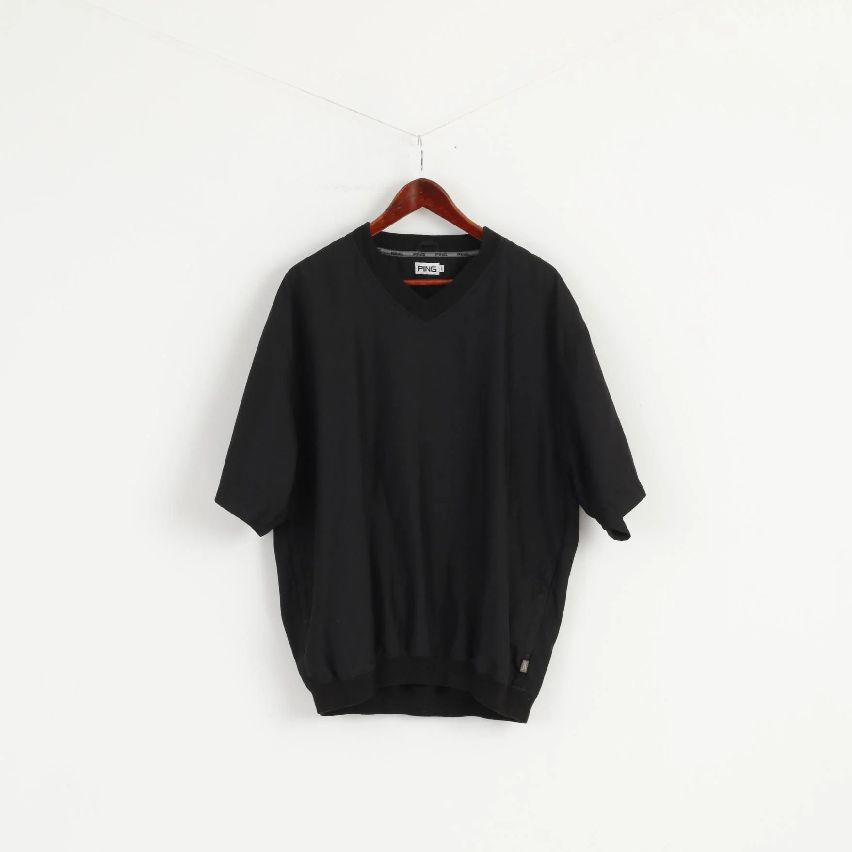 Ping Men L Shirt Black Golf Classic V Neck Short Sleeve Activewear Top