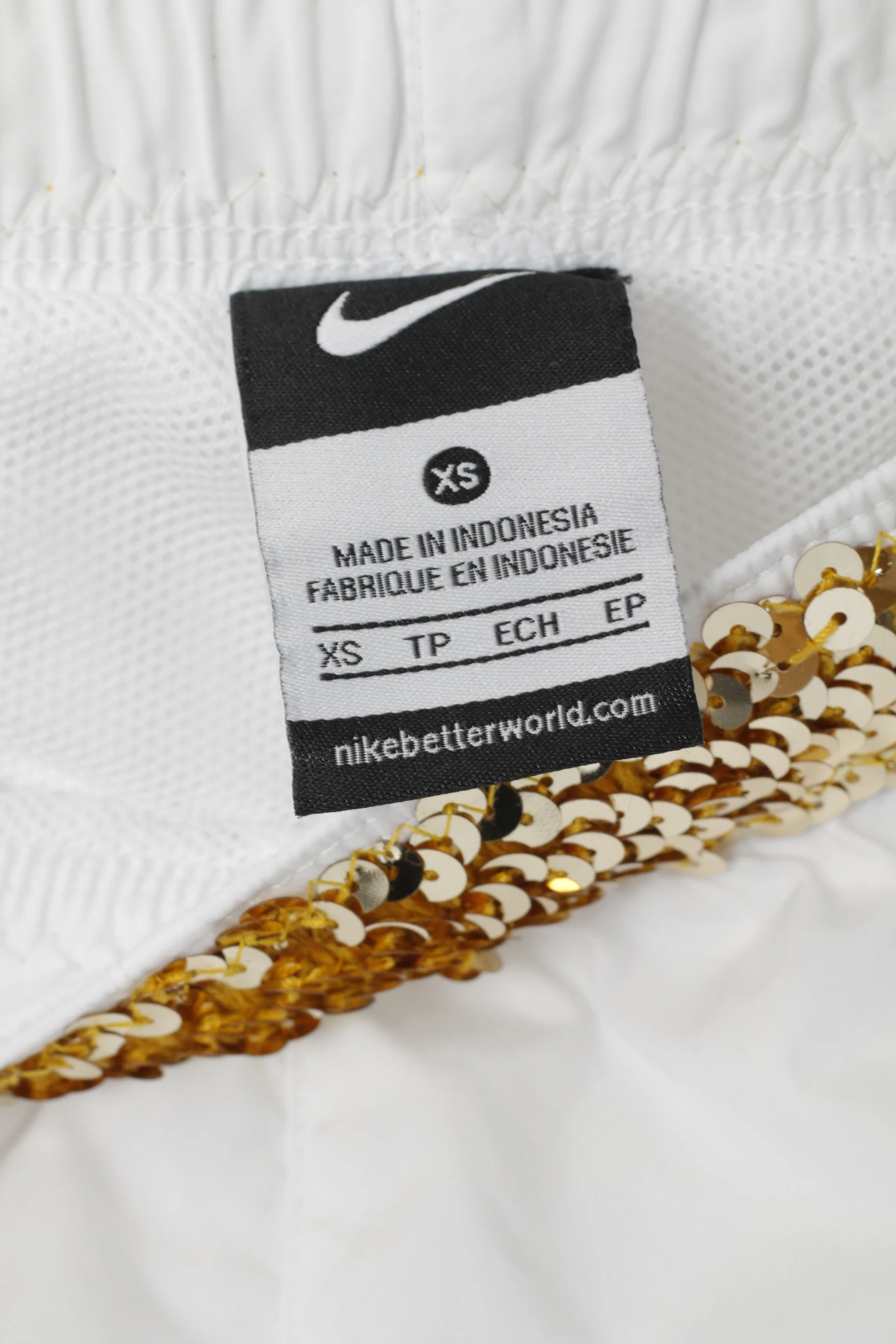 Nike Women XS Cropped Trousers White  Gold Sequins Hand Made Sport Pants - Image 4