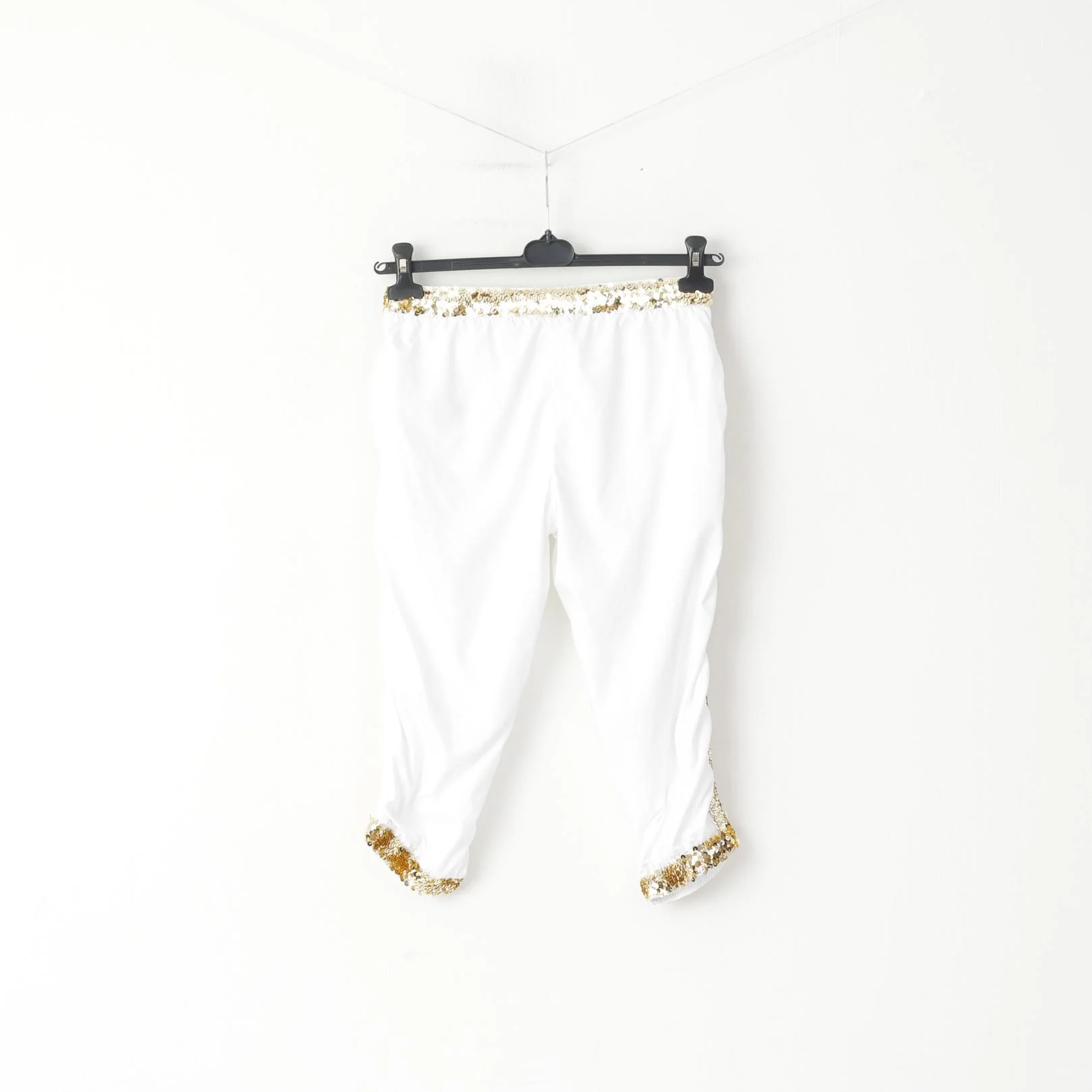 Nike Women XS Cropped Trousers White  Gold Sequins Hand Made Sport Pants - Image 7