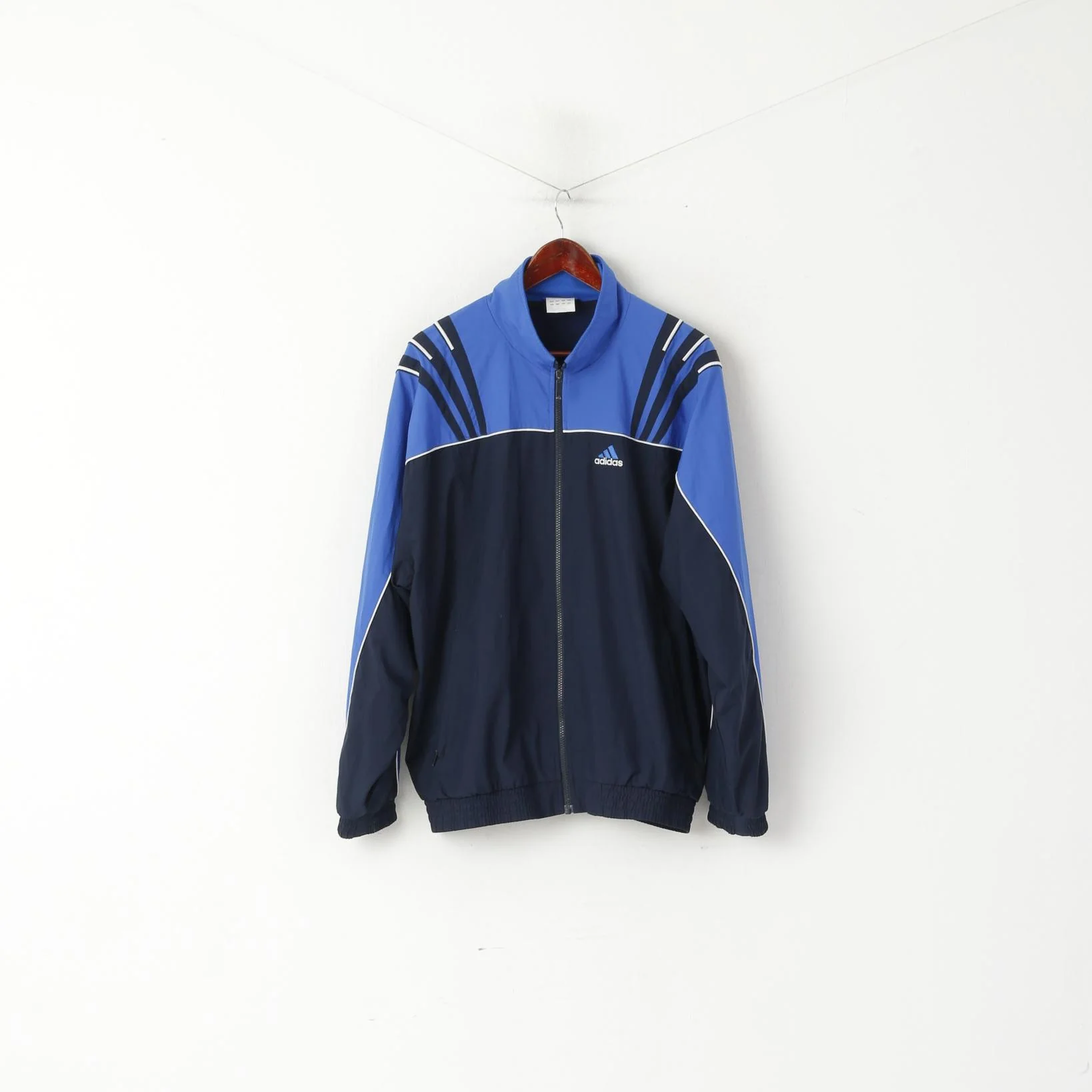 Adidas Men L 186 Jacket Navy Vintage Activewear Full Zip Bomber Sport Top - Image 2