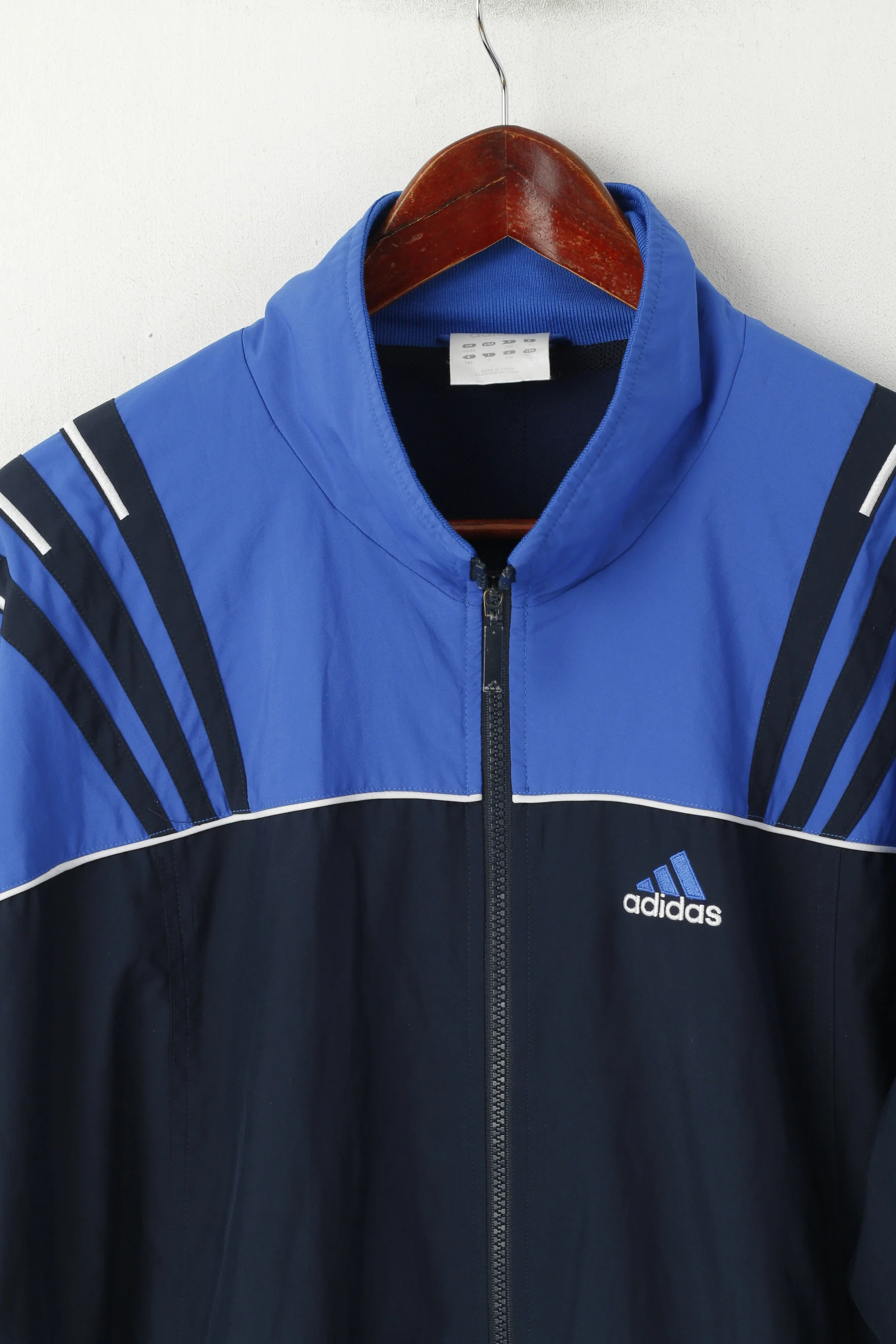 Adidas Men L 186 Jacket Navy Vintage Activewear Full Zip Bomber Sport Top - Image 3