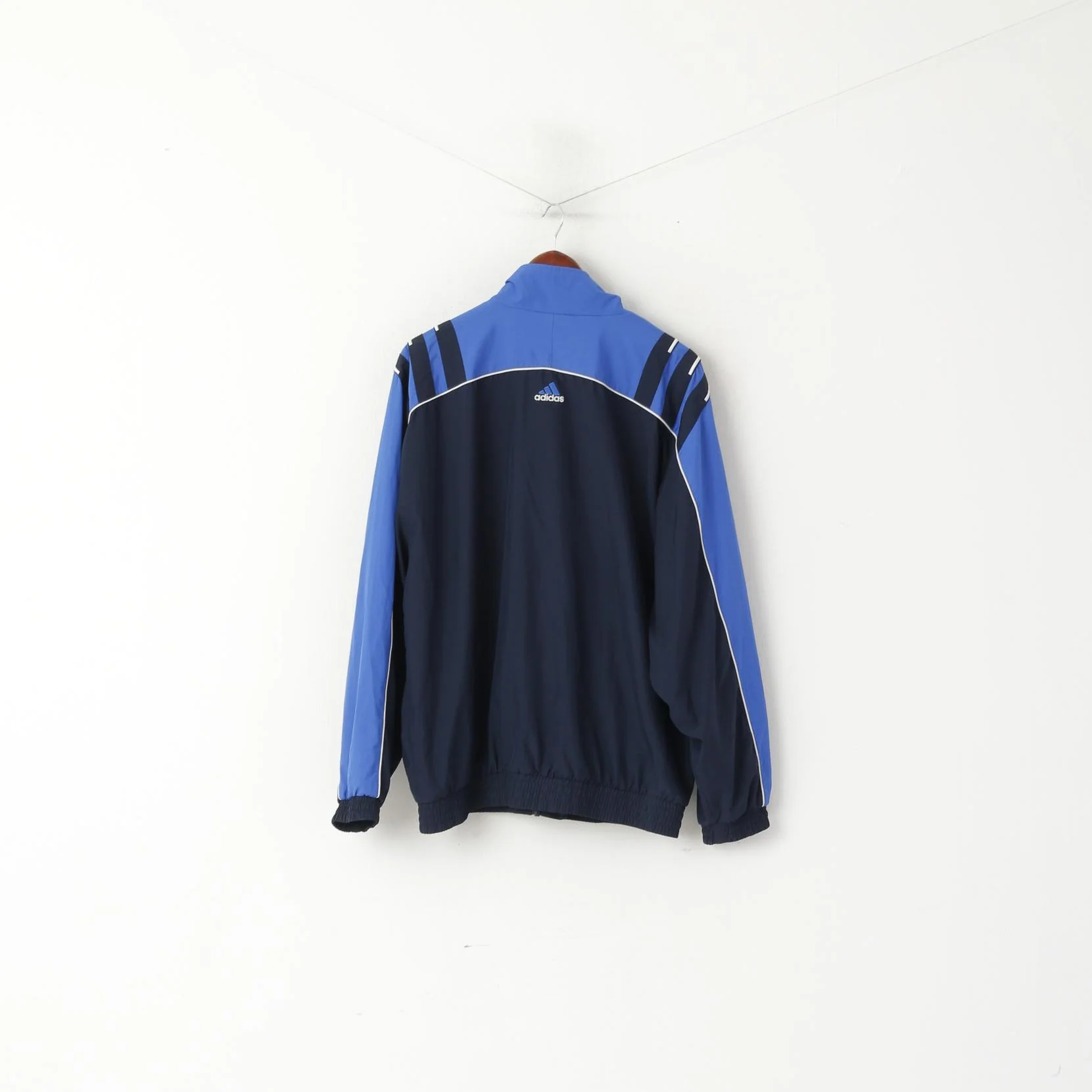 Adidas Men L 186 Jacket Navy Vintage Activewear Full Zip Bomber Sport Top - Image 7