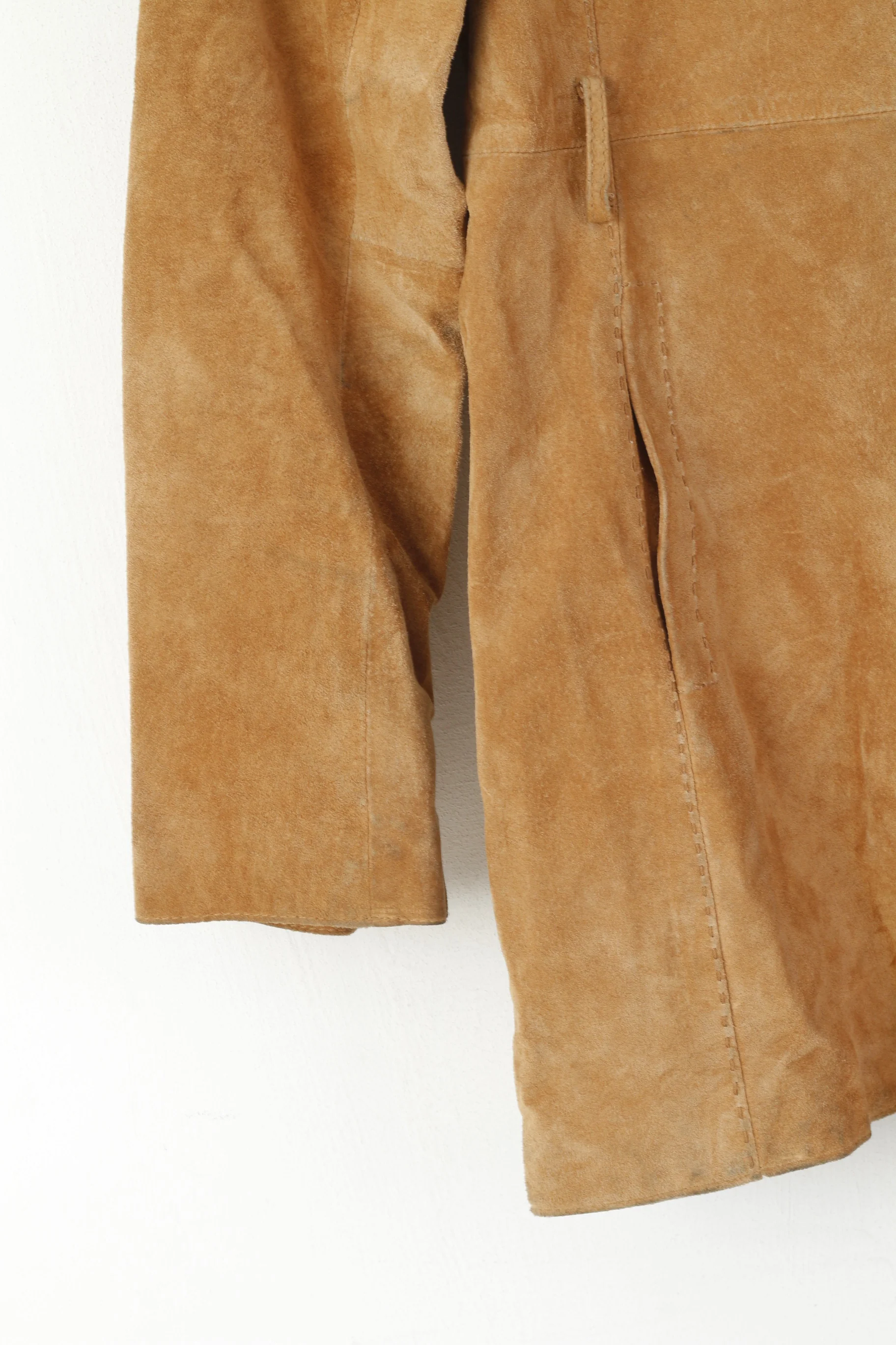 John Lewis Women 16 L Jacket Vintage Camel Suede Single Breasted Leather Coat - Image 3