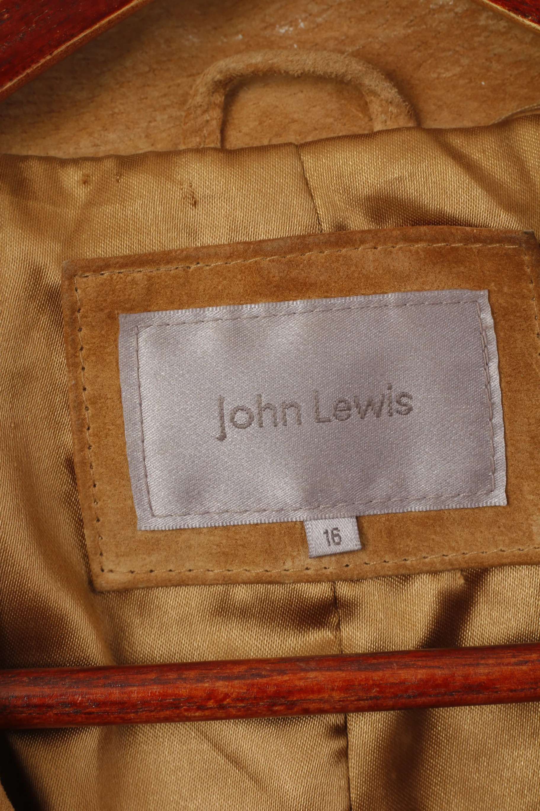 John Lewis Women 16 L Jacket Vintage Camel Suede Single Breasted Leather Coat - Image 4