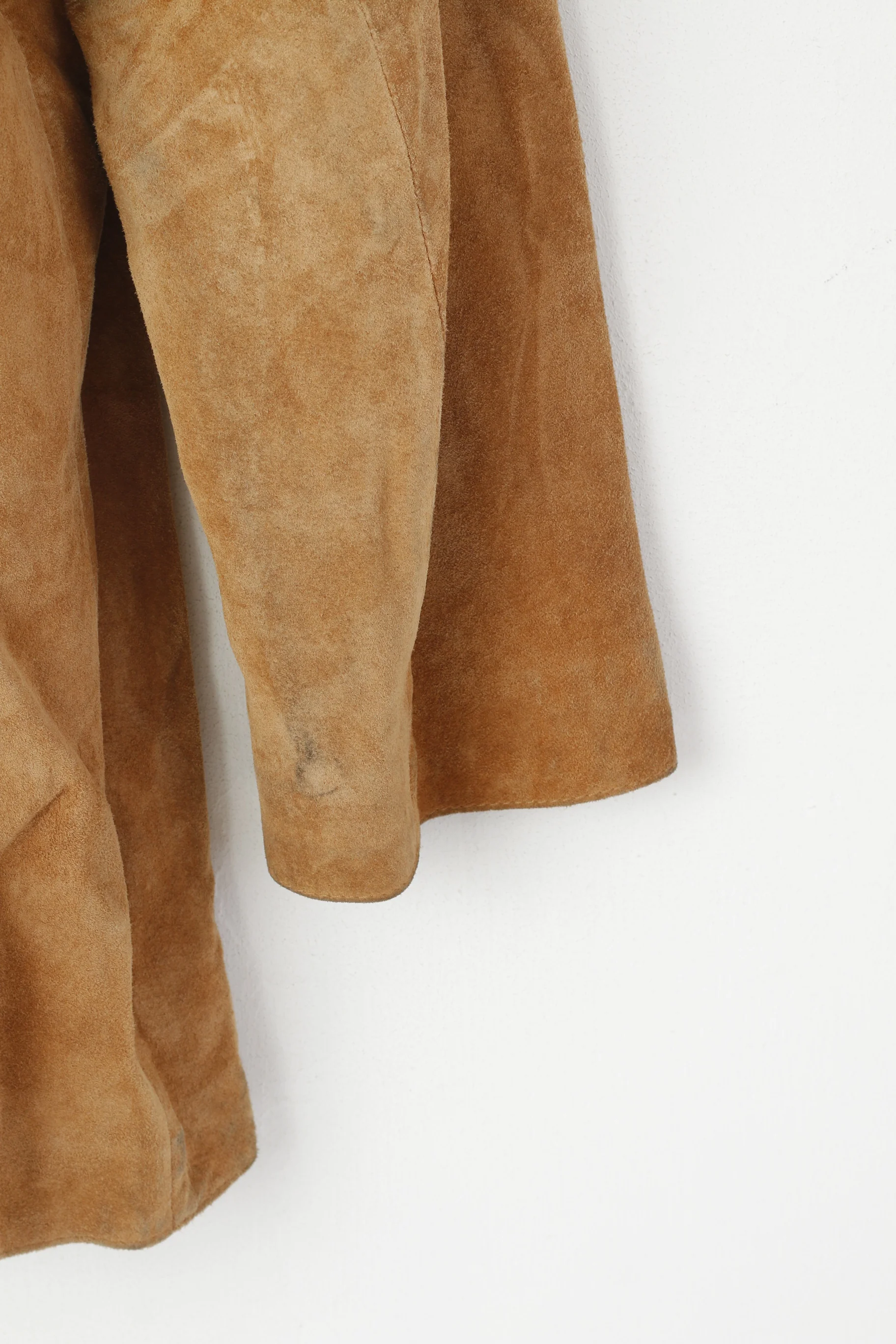 John Lewis Women 16 L Jacket Vintage Camel Suede Single Breasted Leather Coat - Image 7