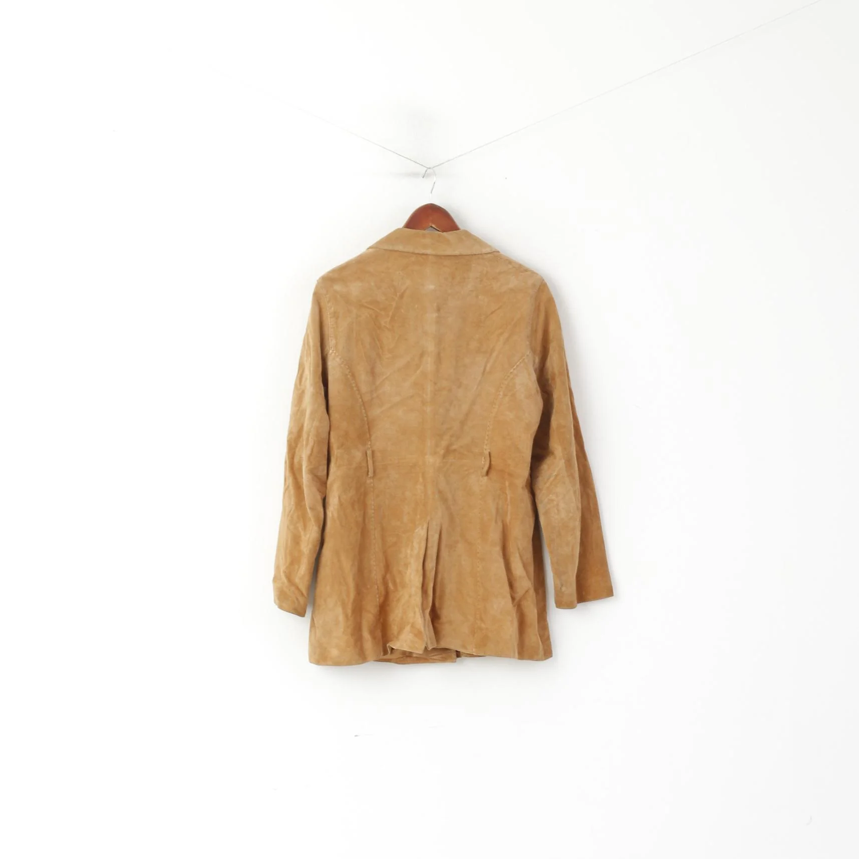 John Lewis Women 16 L Jacket Vintage Camel Suede Single Breasted Leather Coat - Image 8