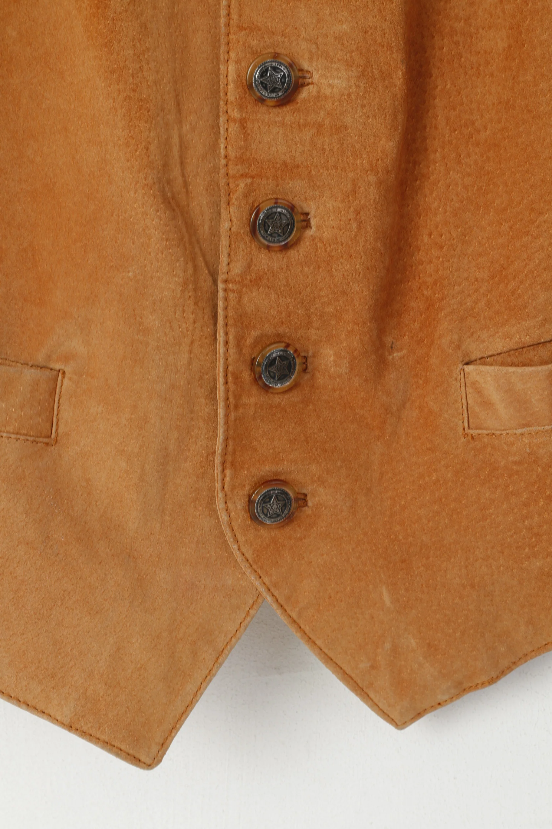 Vintage Men 52 L Leather Vest Vintage Camel Suede Single Breasted Waistcoat - Image 3