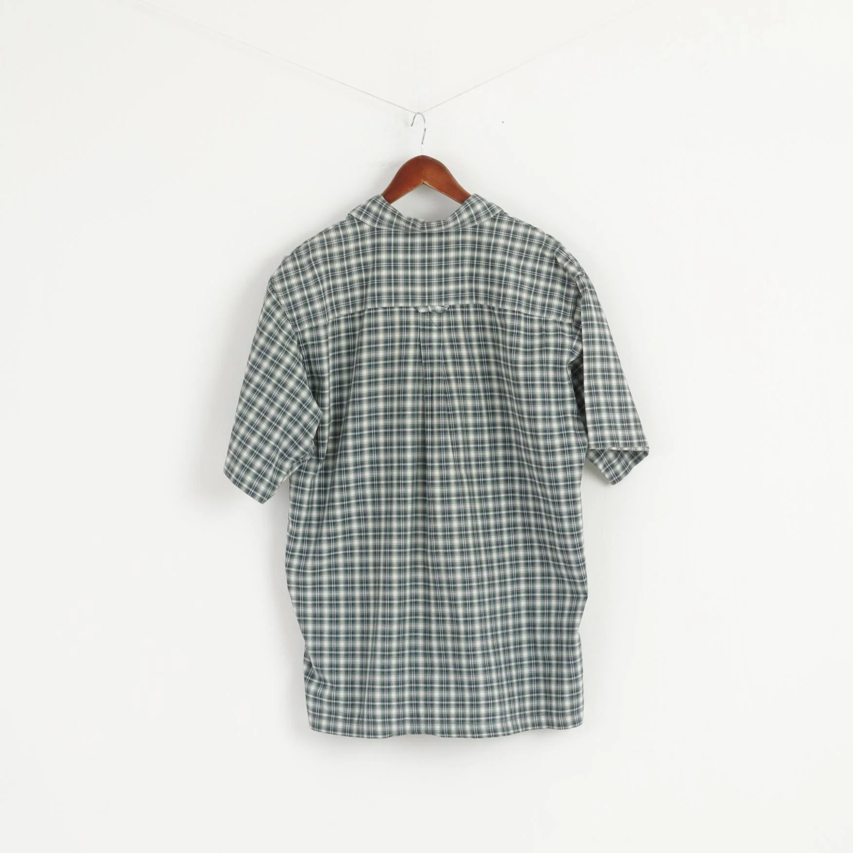 Helly Hansen Men M (L) Casual Shirt Green Check Short Sleeve Cotton Outdoor Top - Image 6