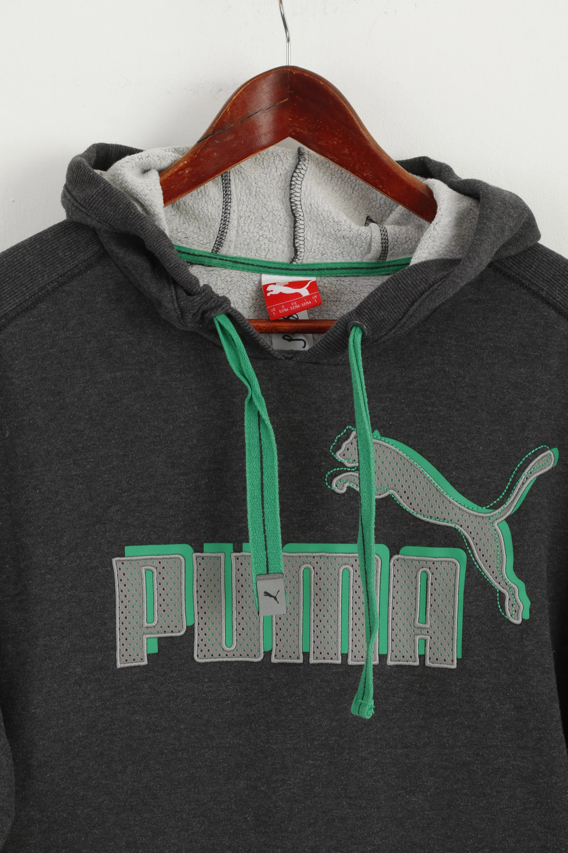 Puma Men L (M) Sweatshirt Dark Grey Hooded Cotton Sportswear Big Logo Top - Image 2