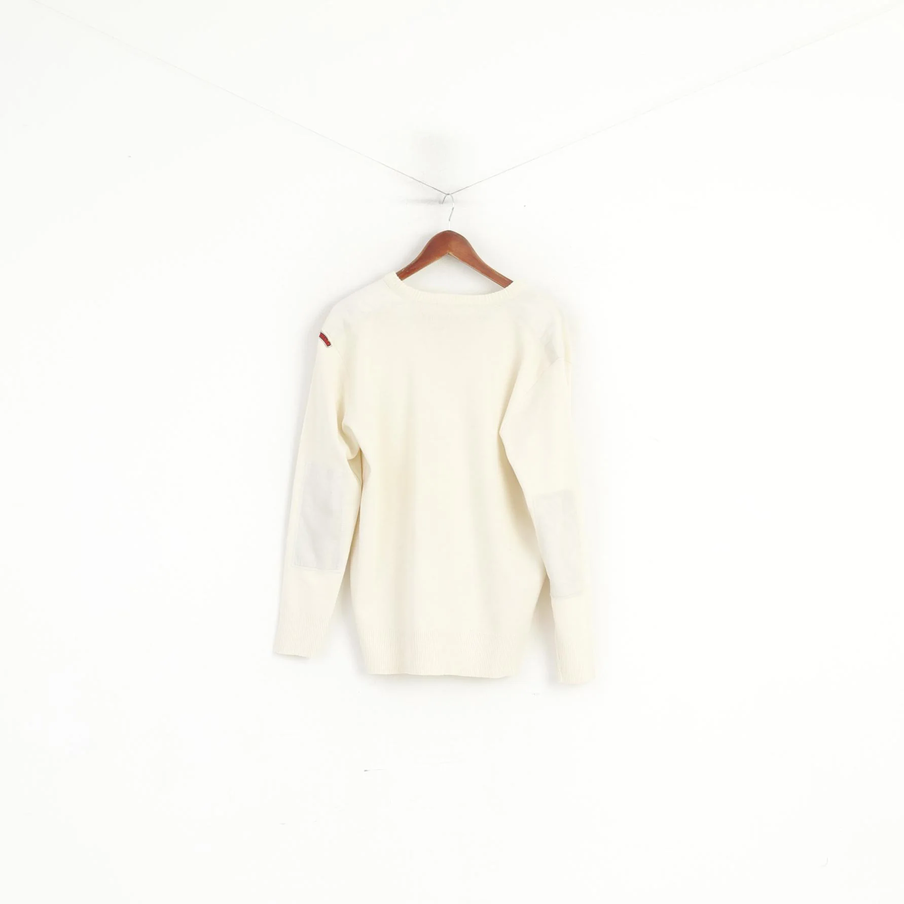 Paul & Shark Yachting Men 6 L Jumper Beige Vintage Wool Patches V Neck Sweater - Image 8