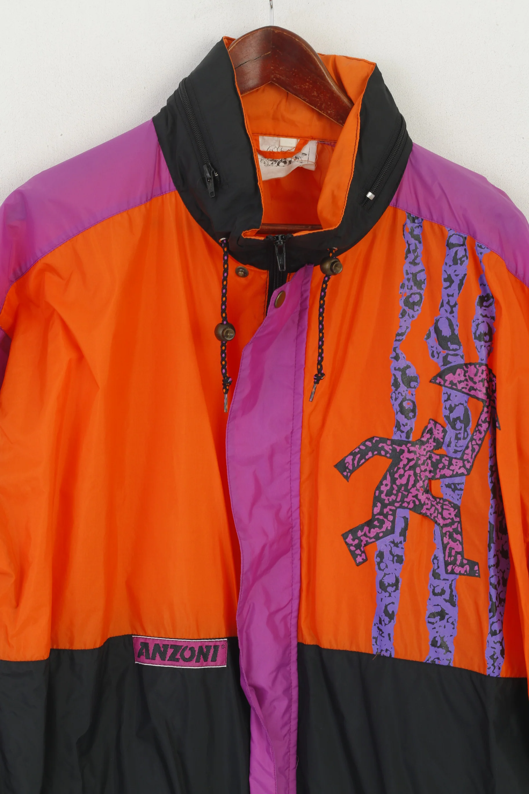 Anzoni Men XL Jacket Orange Vintage Hidden Hood Full Zipper Lightweight Rain Top - Image 2