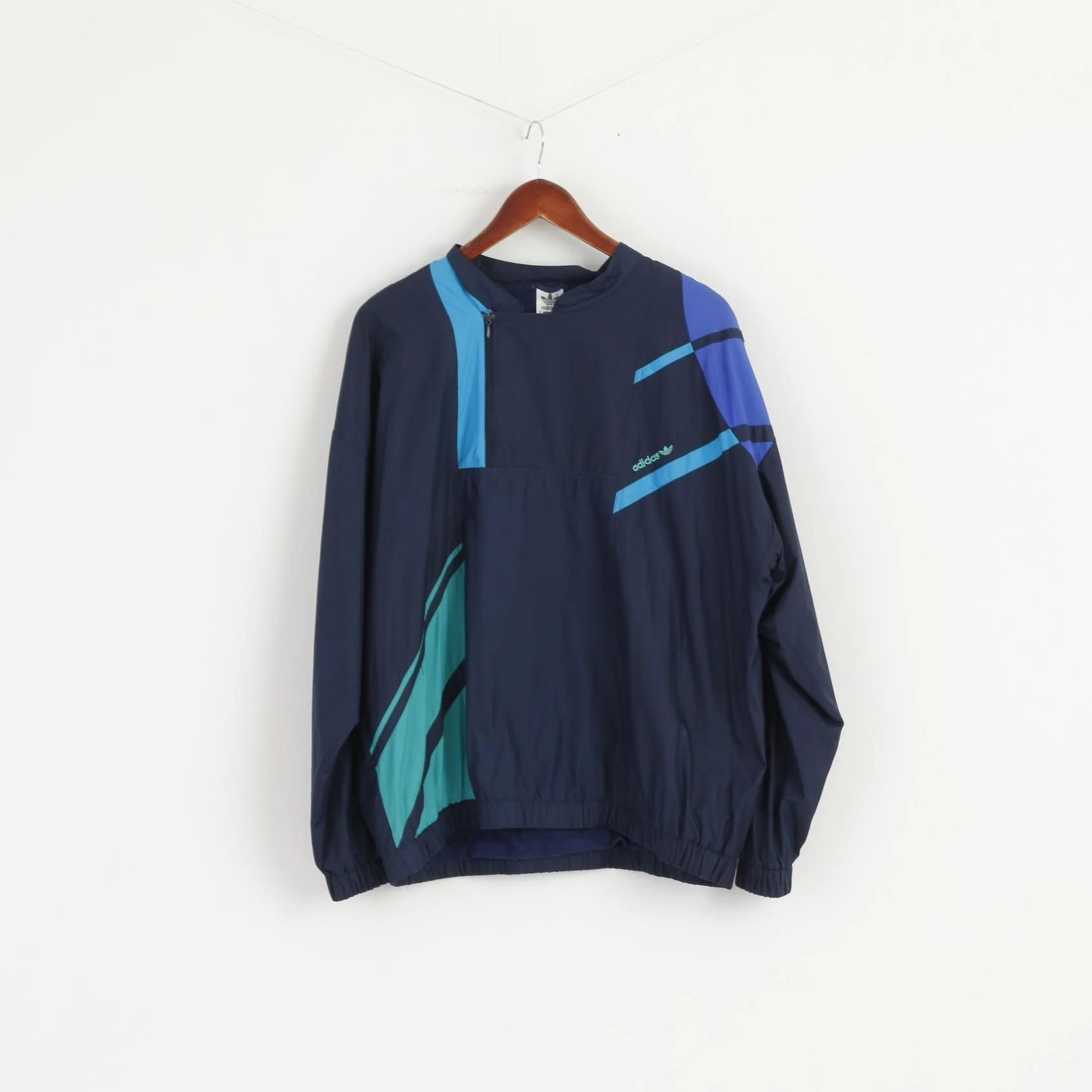 Adidas Men 54 XL Jacket Pullover Blue Zip Neck Bomber Activewear Retro Top