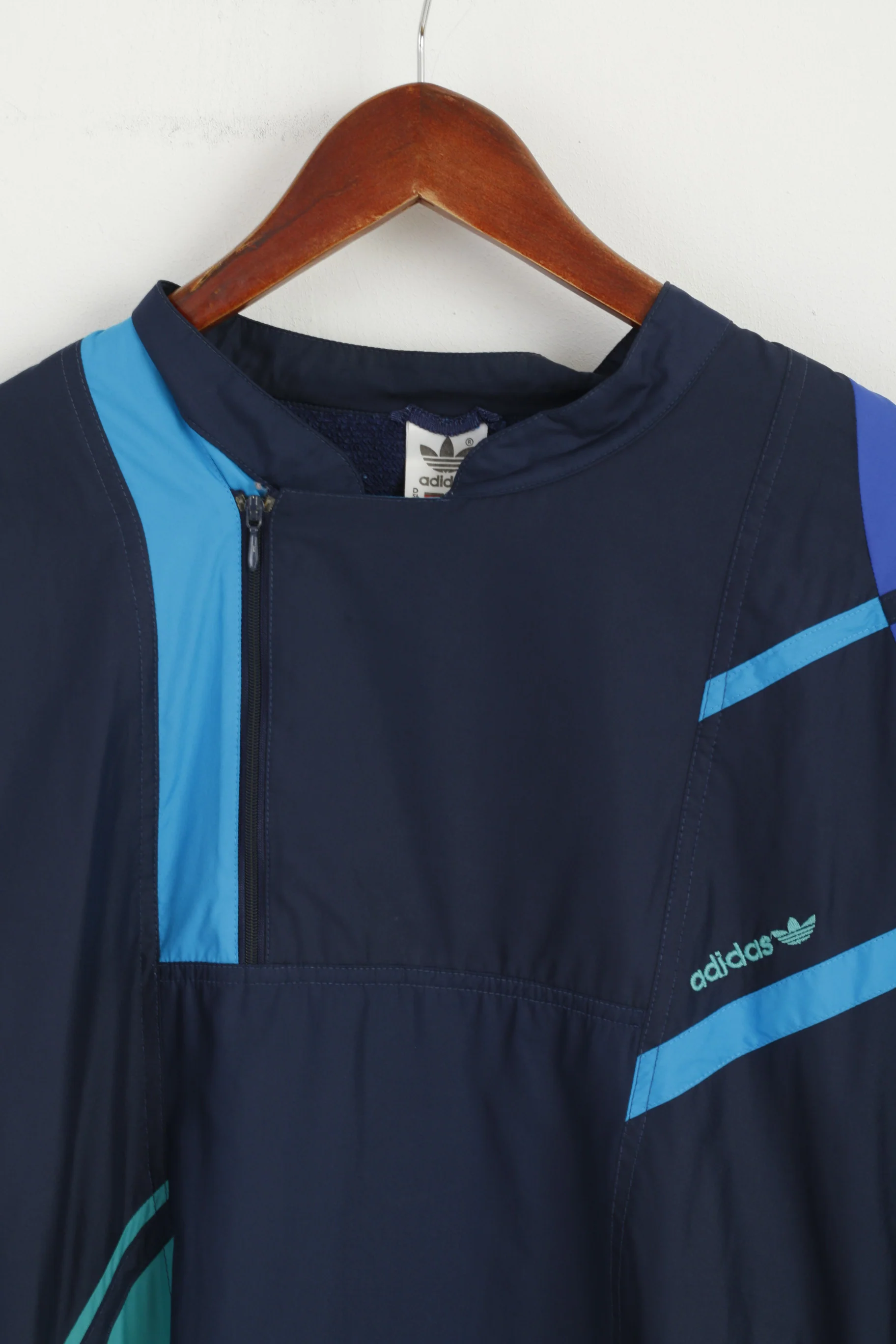 Adidas Men 54 XL Jacket Pullover Blue Zip Neck Bomber Activewear Retro Top - Image 2