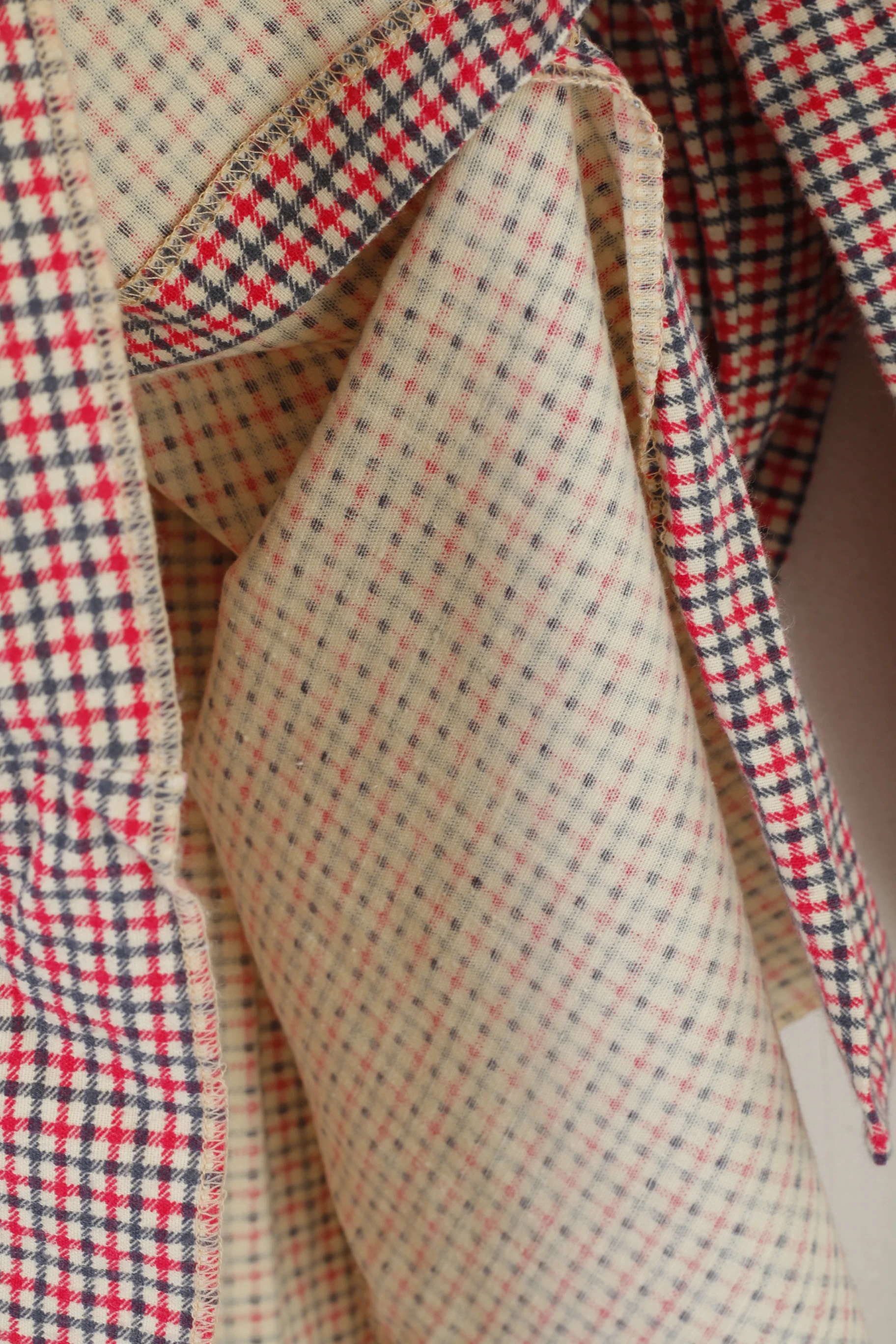 KKK Men M Casual Shirt Cream Cotton Vintage Pink Check Long Sleeve Top - Image 5
