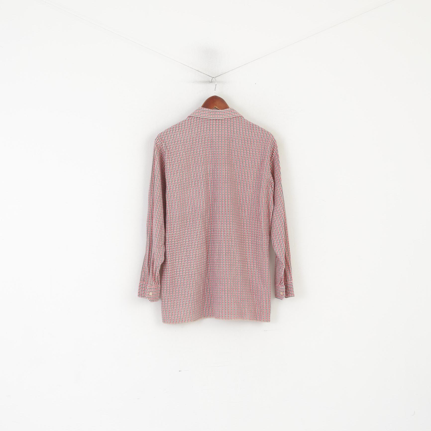 KKK Men M Casual Shirt Cream Cotton Vintage Pink Check Long Sleeve Top - Image 6