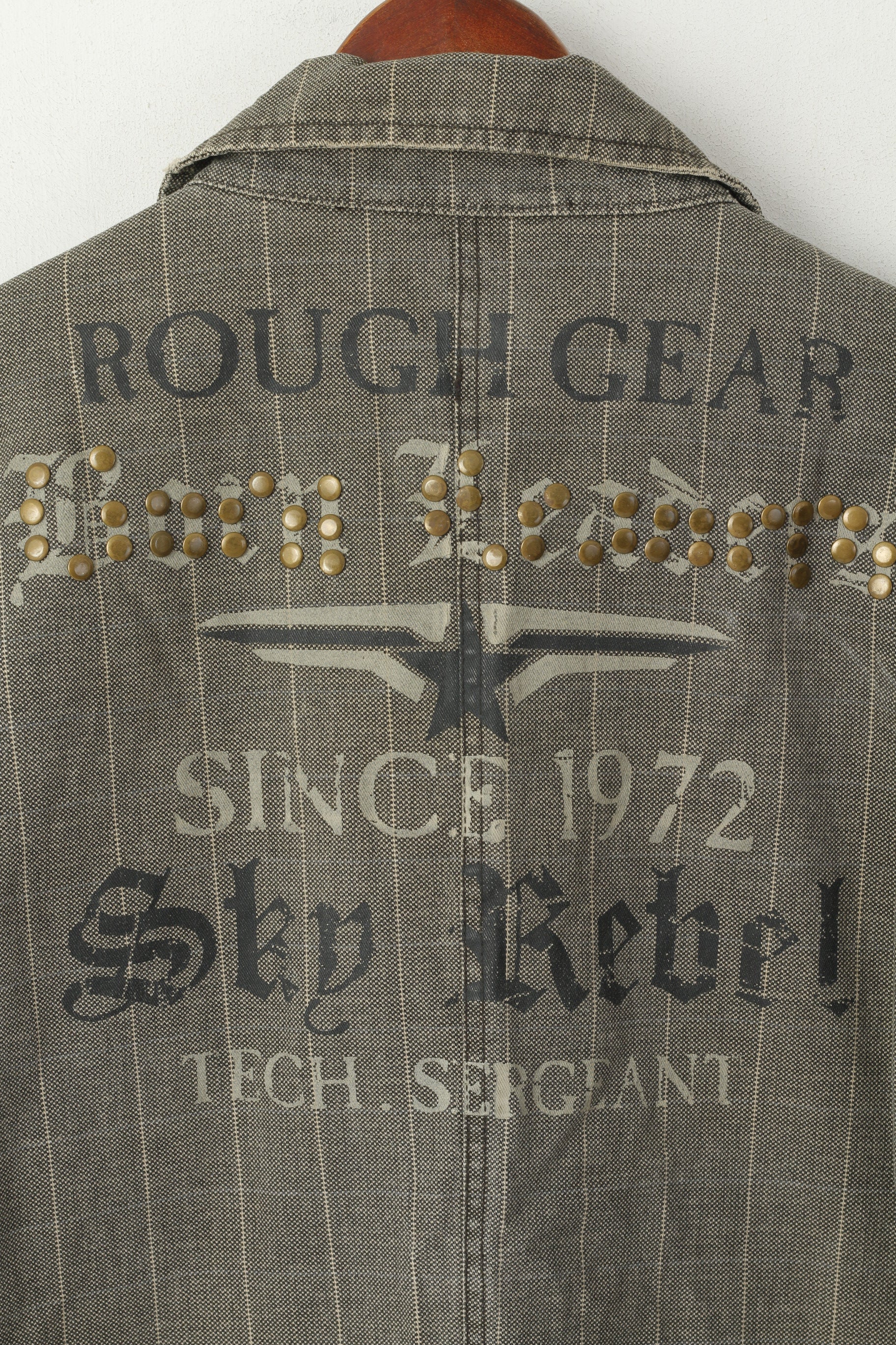 IDPDT Men L (M) Denim Jacket Gray Check Cotton Rough Gear Sky Rebel Blazer Top - Image 6