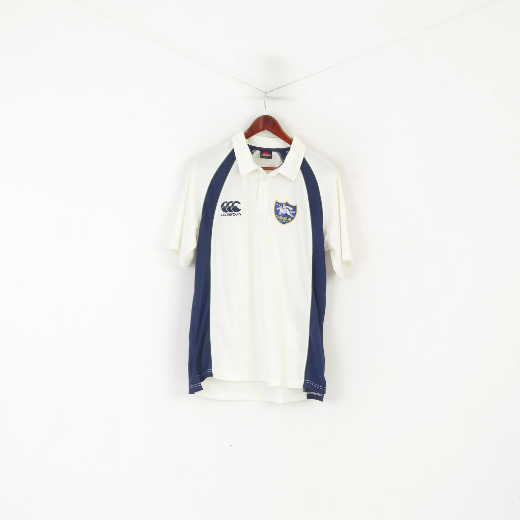 Canterbury Men XL Polo Shirt Cream C.C, Dunfermline Football Vintage Jersey Top