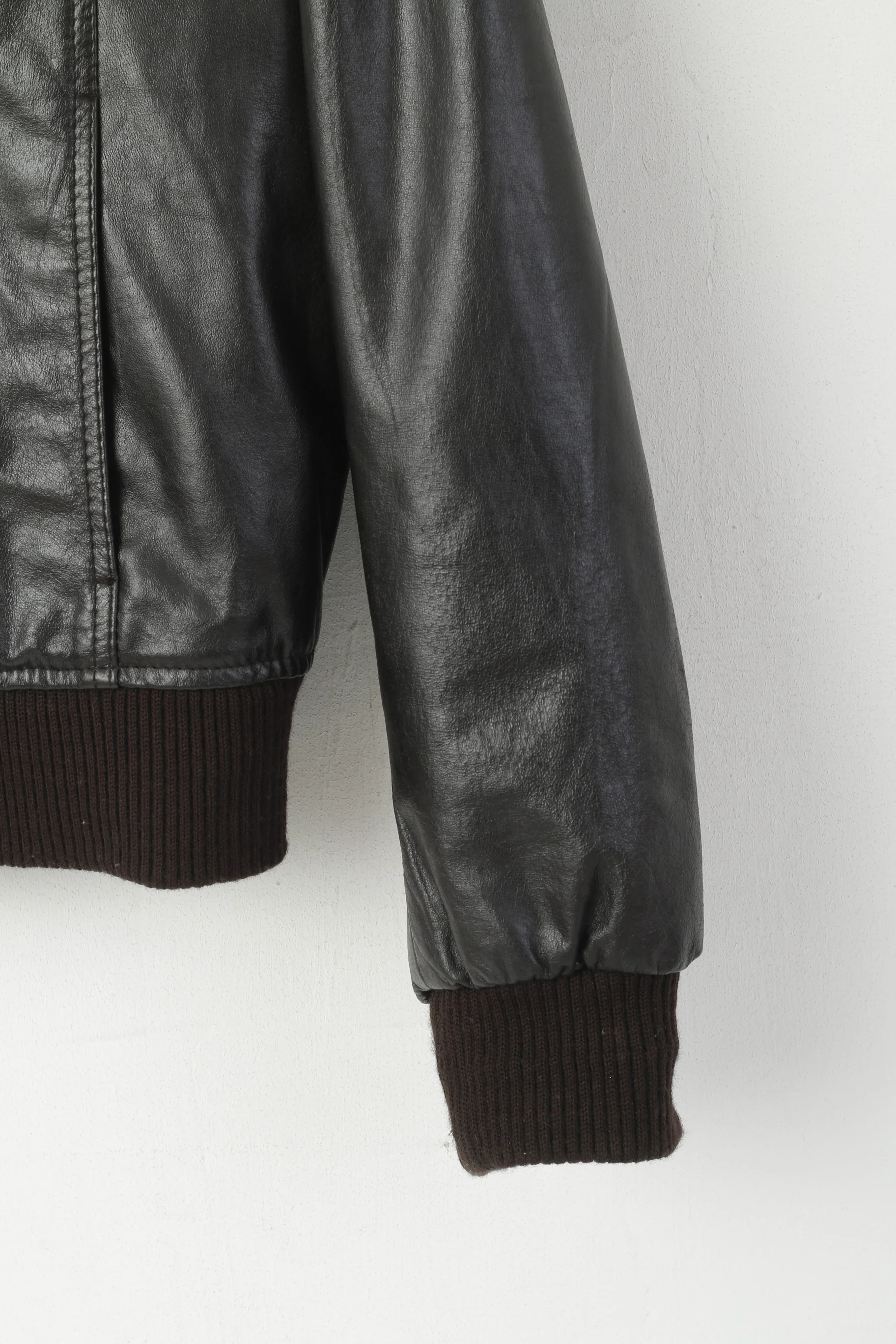 Oakwood Men L Jacket Dark Brown Leather Pilot Slim Full Zip Rock Bomber Biker Top - Image 3