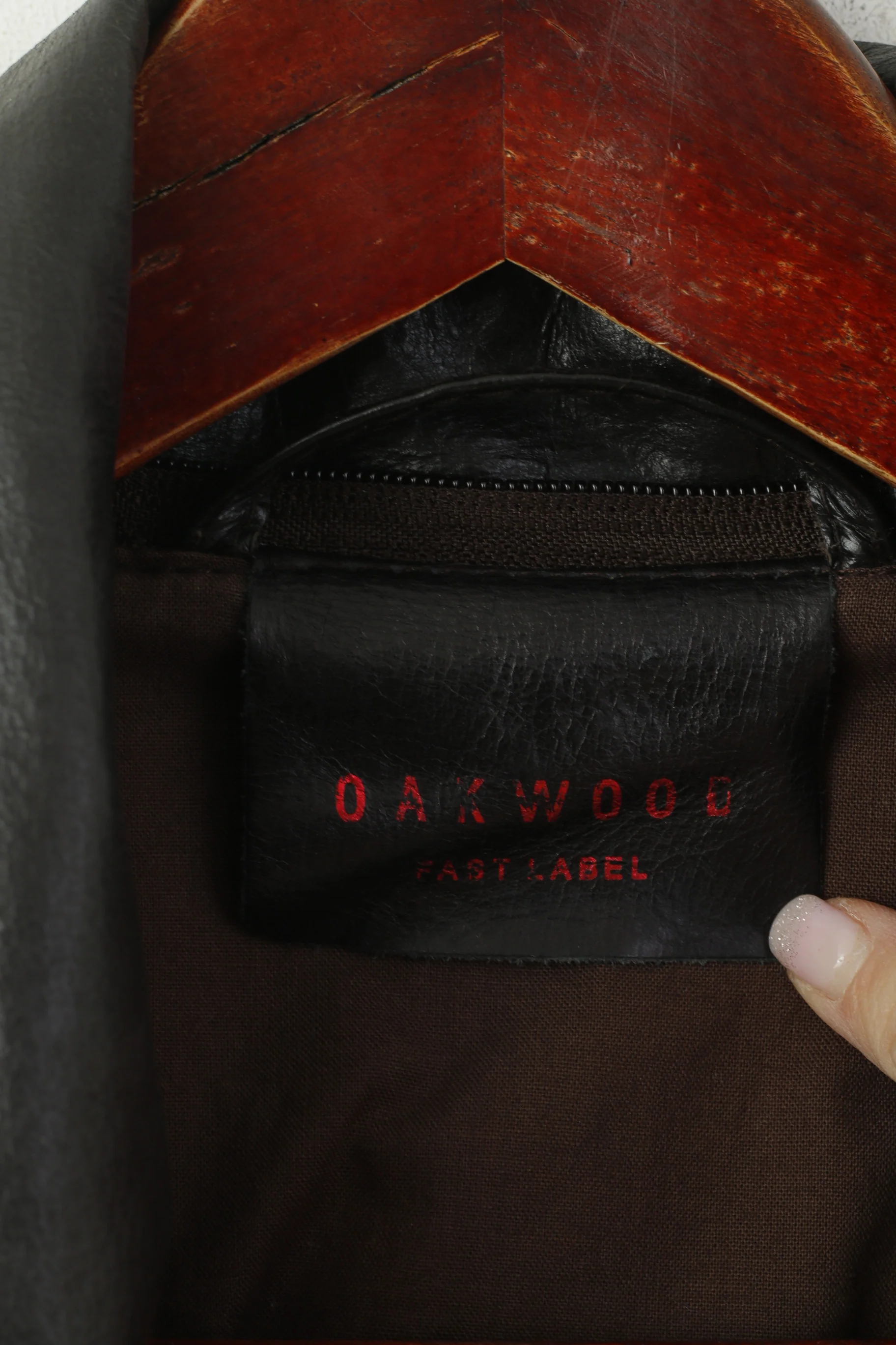 Oakwood Men L Jacket Dark Brown Leather Pilot Slim Full Zip Rock Bomber Biker Top - Image 4