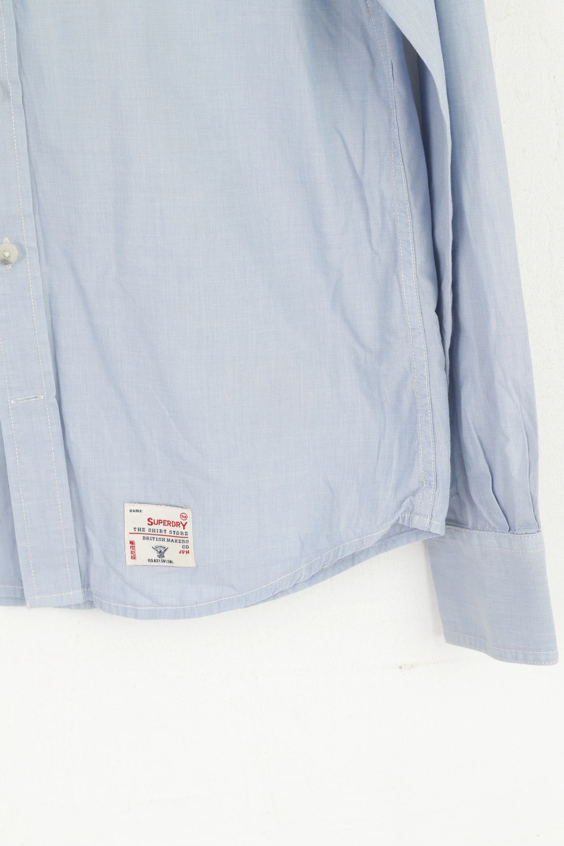 Superdry Men L (M) Casual Shirt Blue Cotton Lounered Cut Collar Long Sleeve Top - Image 3