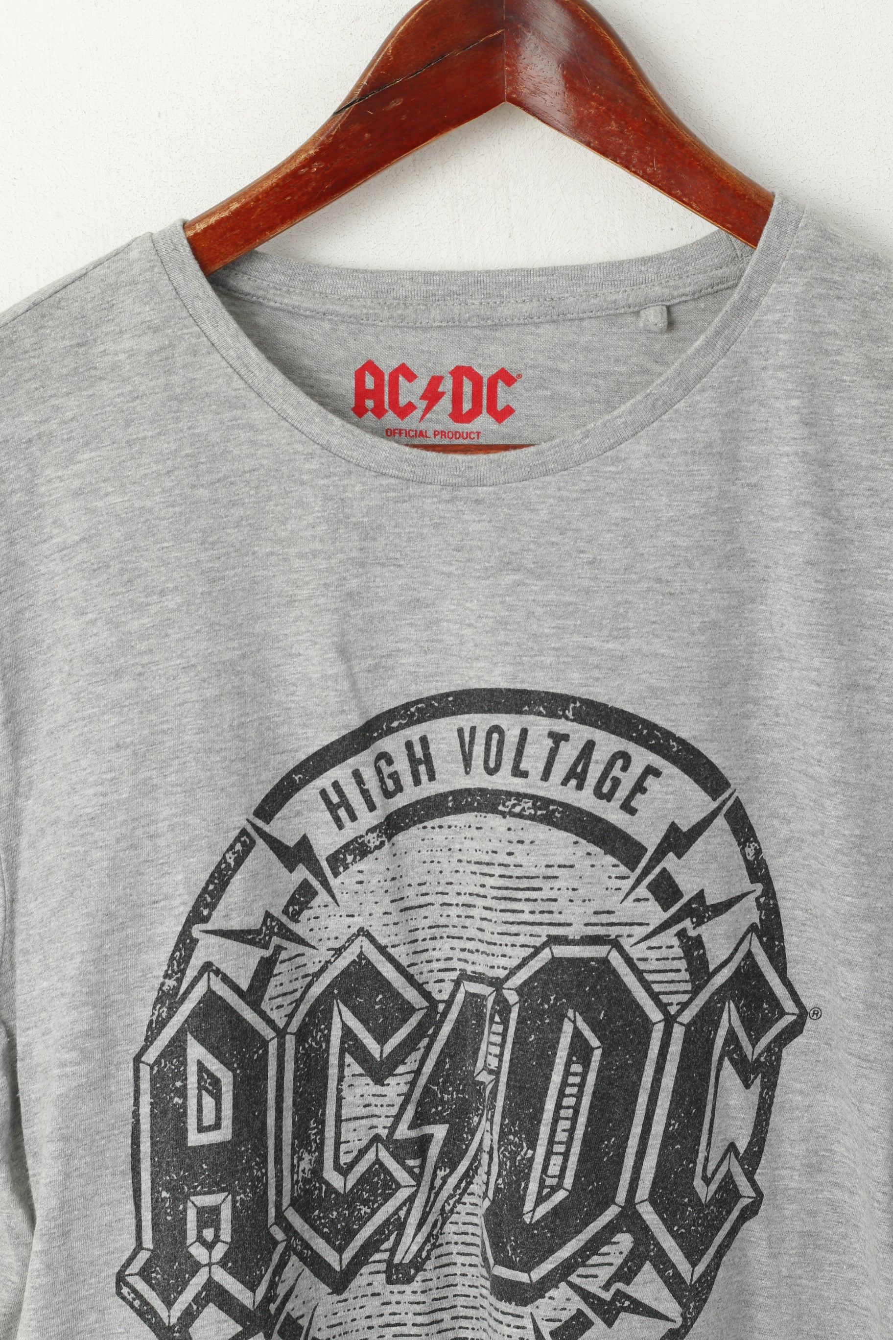 Cedar Wood State Men M Shirt Grey Cotton Grapic AC/DC Voltage Rock N Roll Top - Image 2