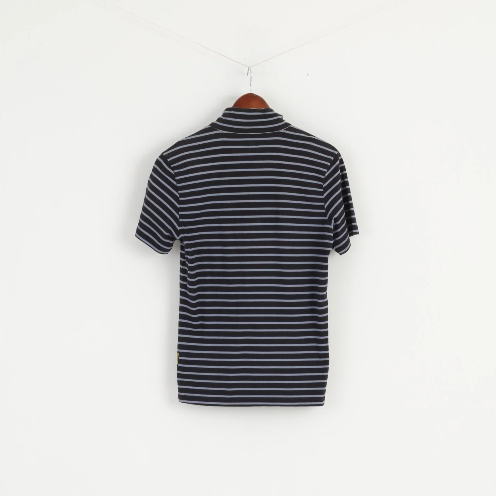 Armani Jeans Men M (S) Shirt Navy Striped Cotton Zip Neck Slim Fit Short Sleeve Top - Image 7